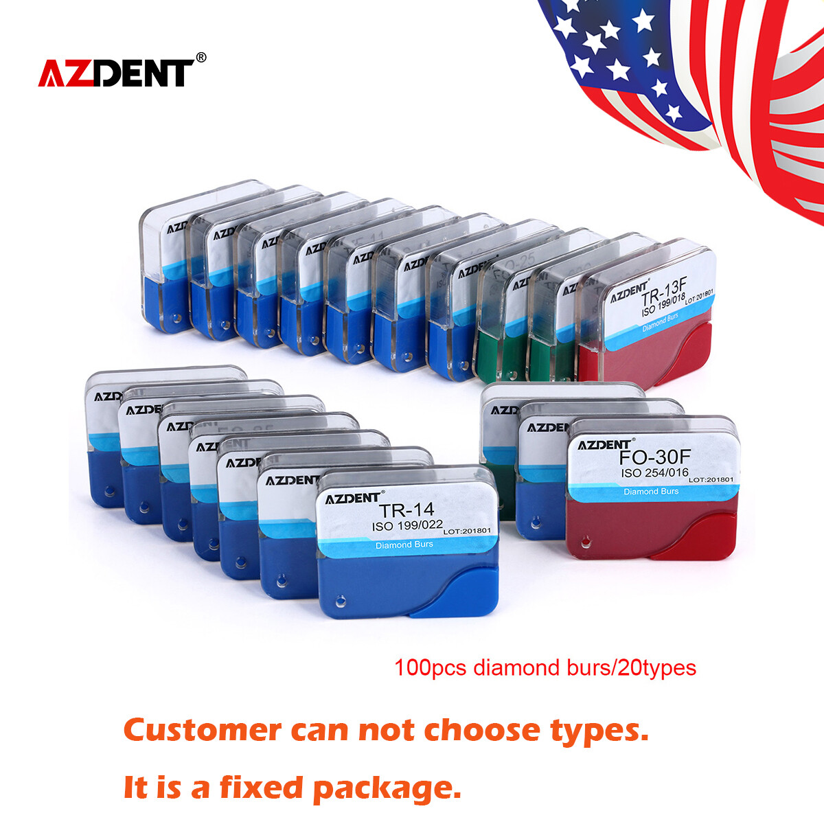 100pcs Dental Diamond Burs for High Speed Handpiece Medium FG 1.6M 20 Boxes