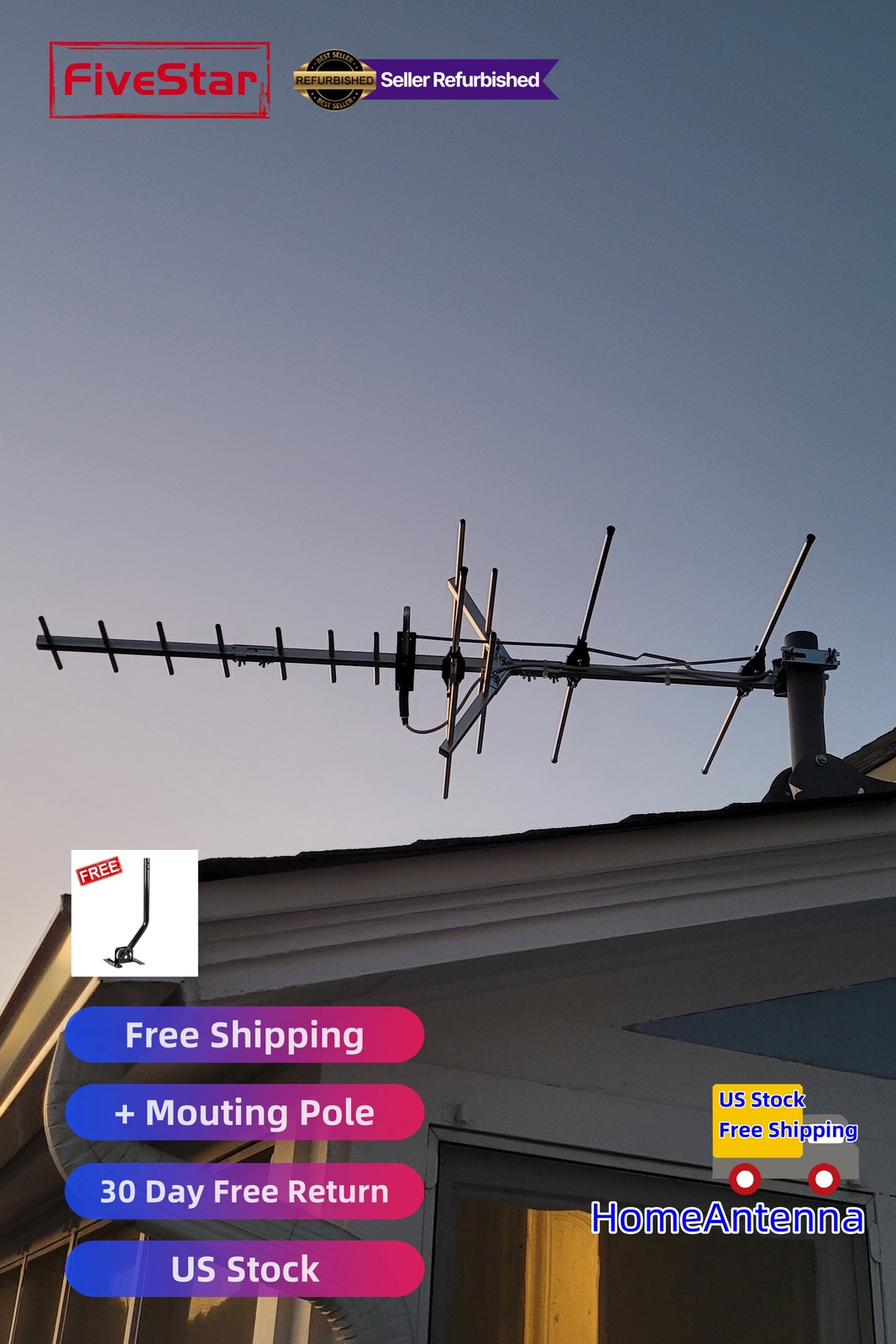 Superior Yagi Outdoor TV Antenna 200 Mile Digital HD Roof Attic Mount