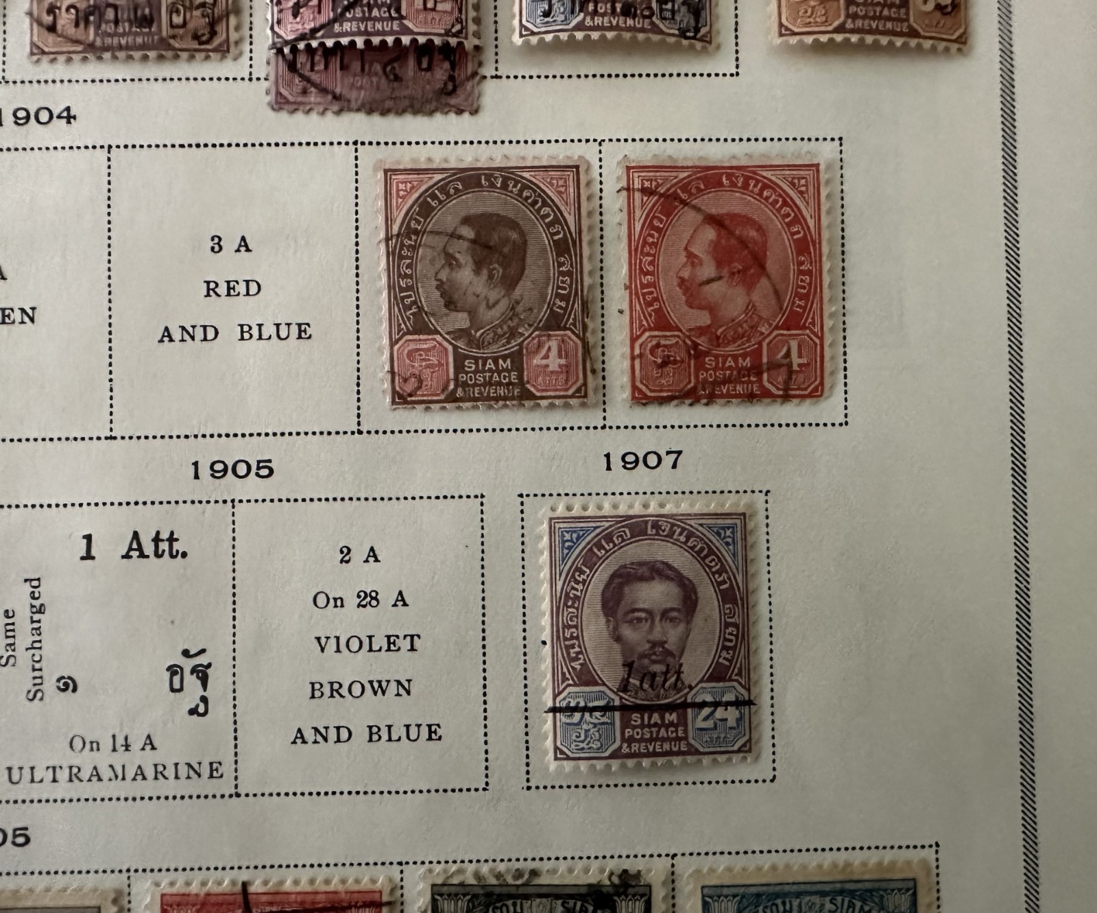 Siam (Thailand) Classic Stamps 1883–1920 Early Issues, Single Album Page 2 Sides