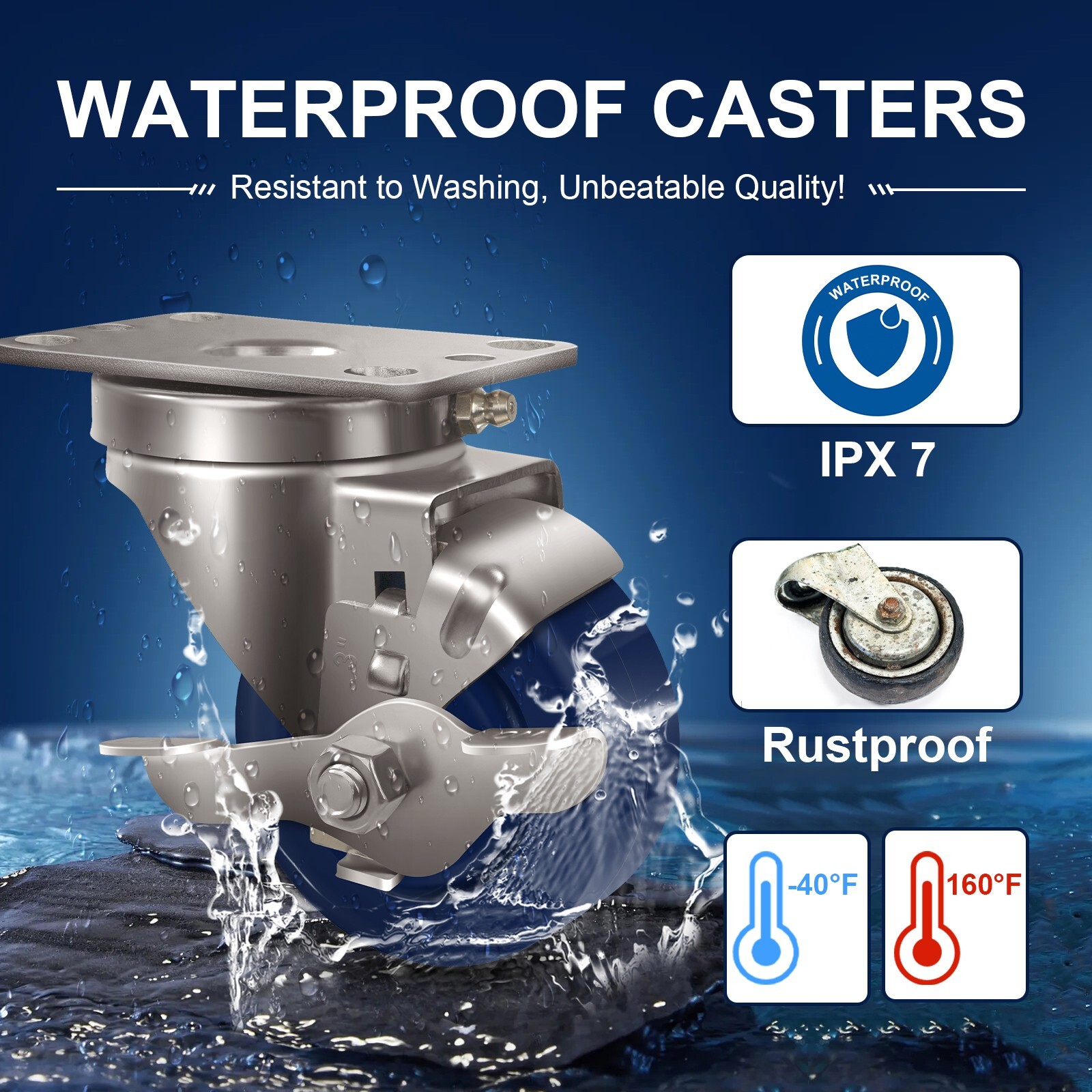 3" Stainless Steel Casters，Heavy Duty Industrial Casters， Load Capacity 1400 lbs