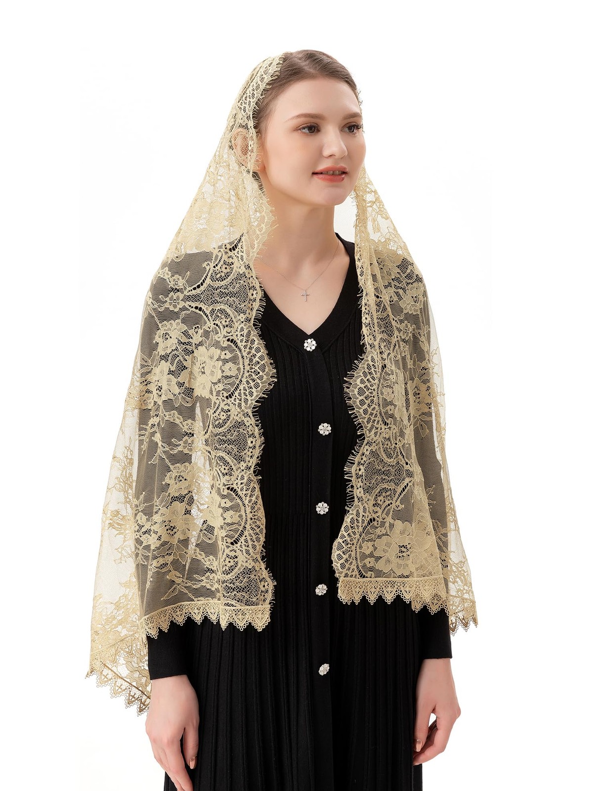 Rectangular Chapel Veil Spanish Lace Floral Mantilla Veils Wrap Shawl Mass He...