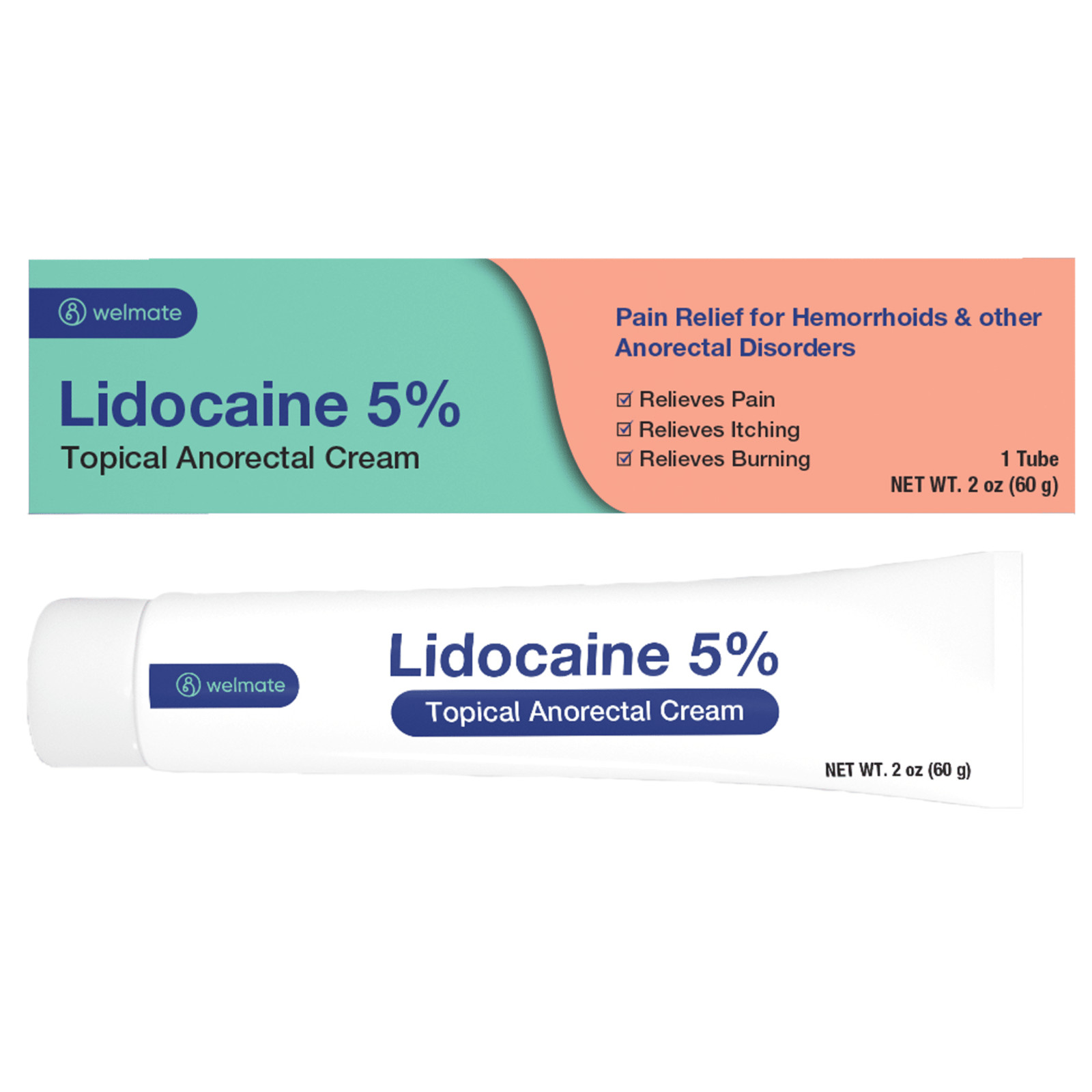 WELMATE 5% Lidocaine Numbing Cream, Topical Pain Relief, 2oz