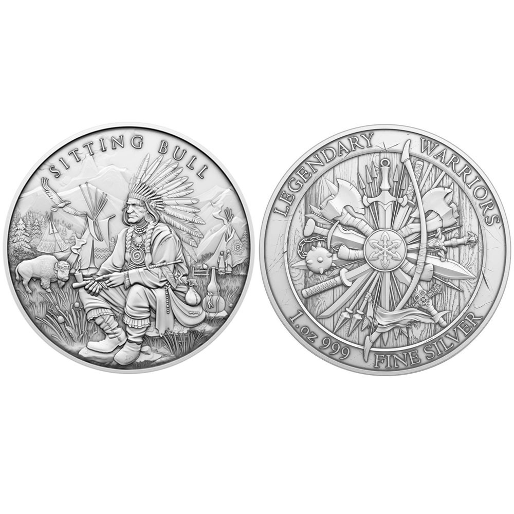 1 Troy oz Sitting Bull Design .999 Fine Silver Round