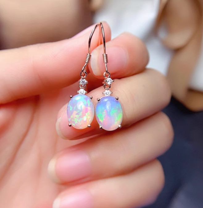 Opal Hook Earrings Minimalist Droplet Fire Crystal Jewelry Healing Stone Gifts