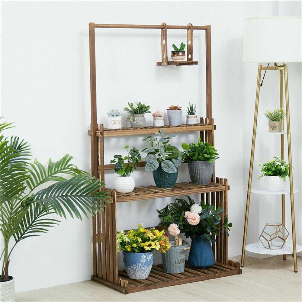 3 Tier Plant Shelf Hanging Bar Plant Stand Flower Rack for Garden Patio Balcony