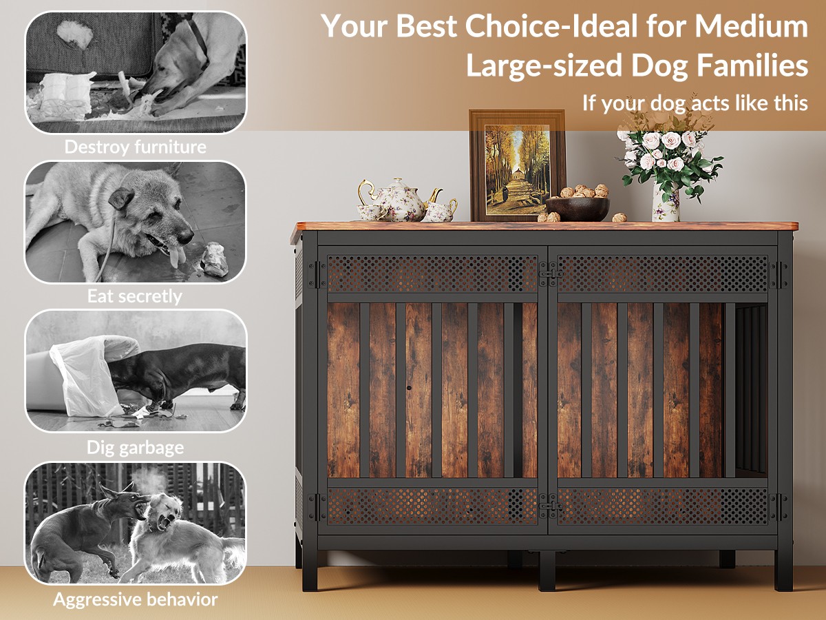 47in Wooden Dog Crate Furniture Style Cage Heavy Duty Indoor Kennel for Big Dog