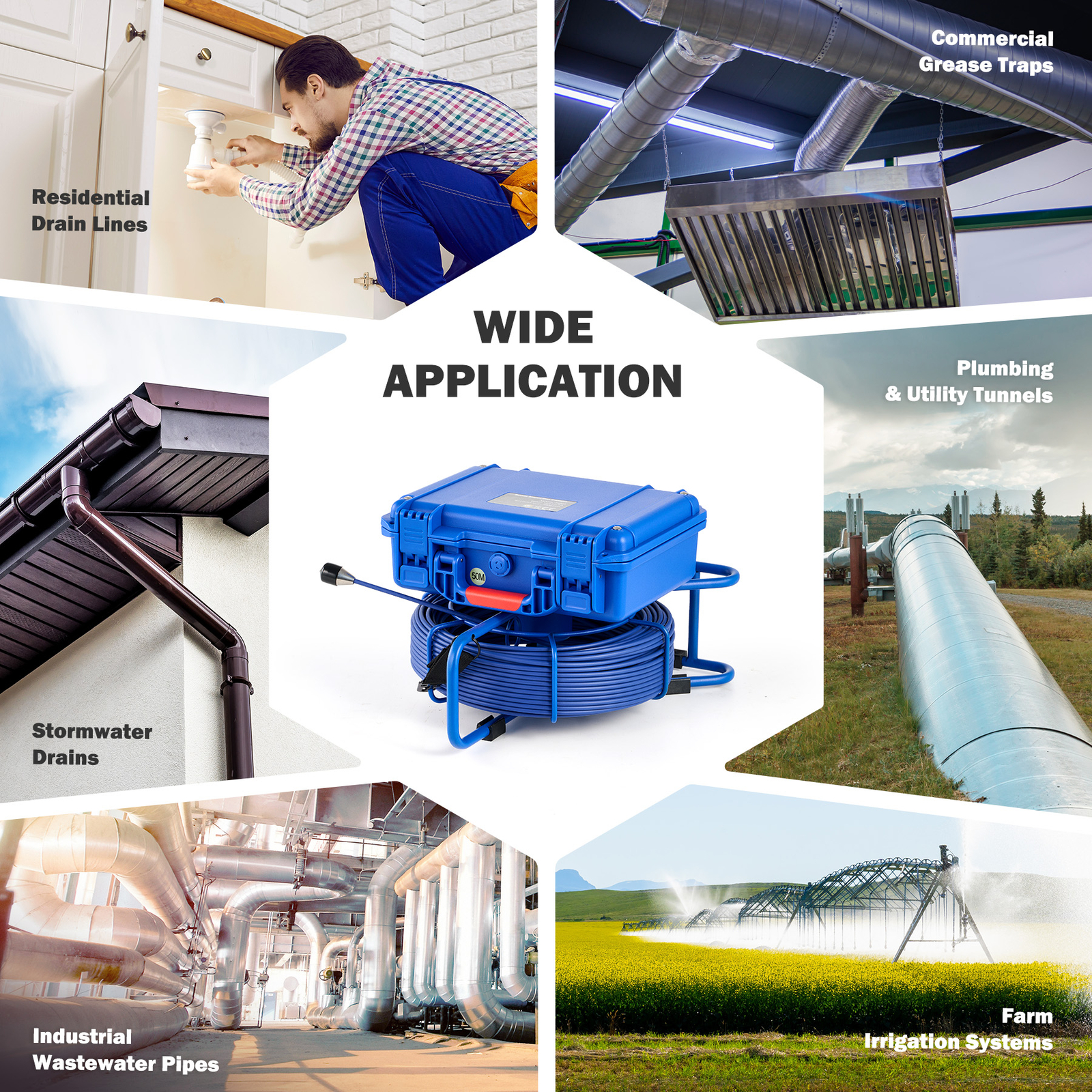 9" Self-Leveling Sewer Camera 32GB w. Locator 164ft /50m Digital Length Counter