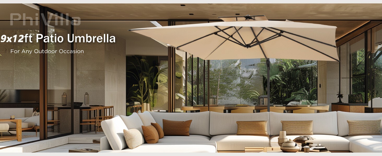 9x12 ft Cantilever Patio Umbrella Outdoor Large Square Umbrellas w/ 360°Rotation