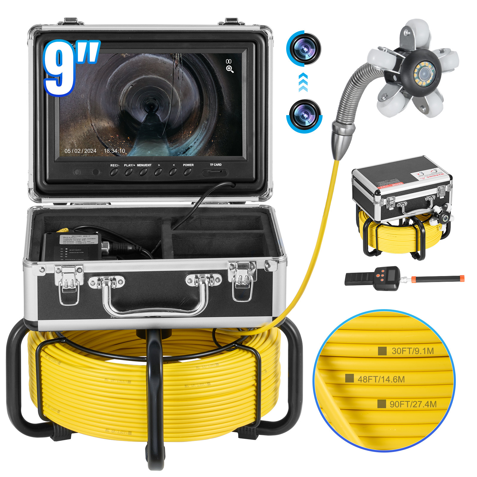 Uimoso 9" Sewer Camera 165ft/50m Self-Leveling Drain Camera w/ 512Hz Locator
