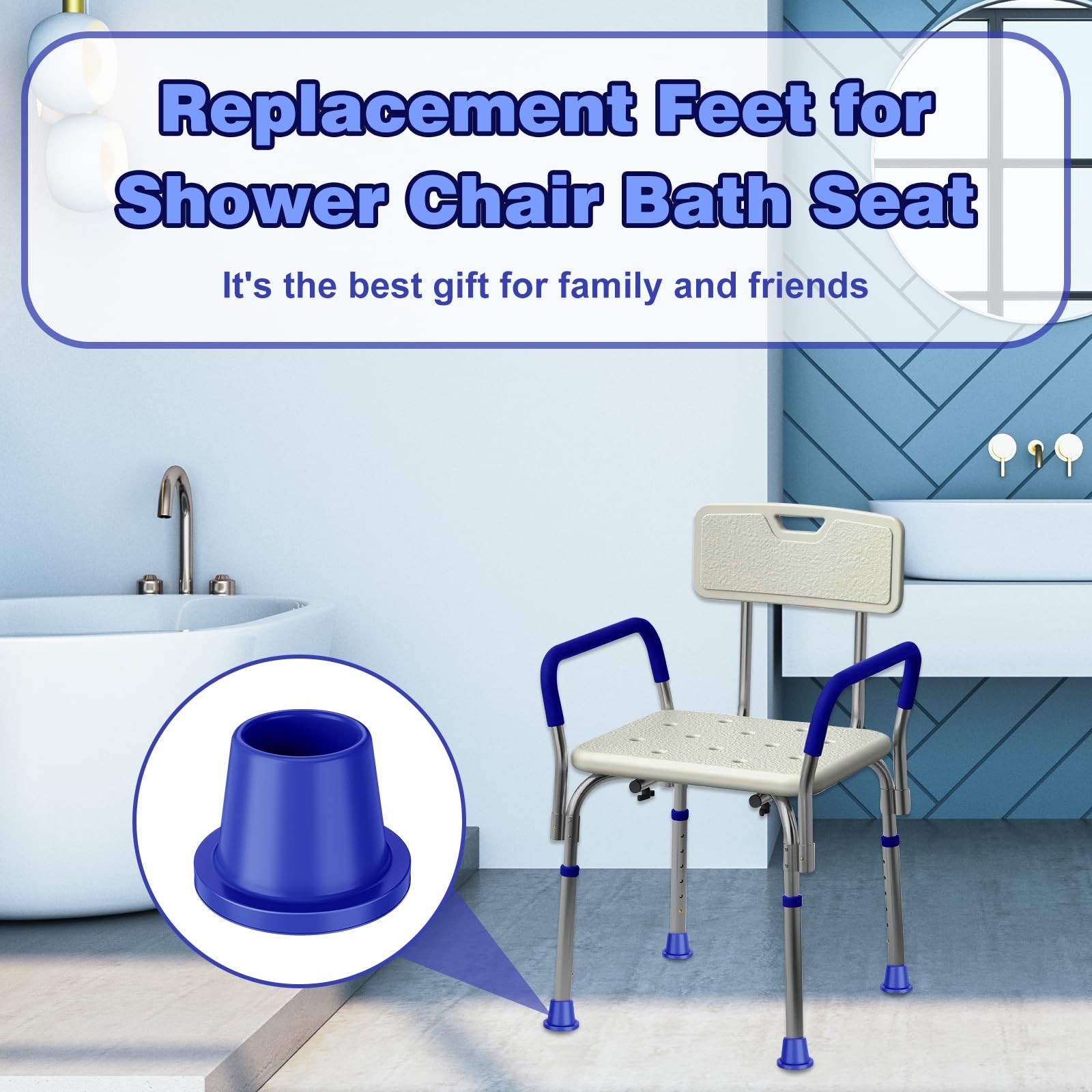 Replacement Feet for Shower Chair Bath Seat, Rubber Tips 4-Pack