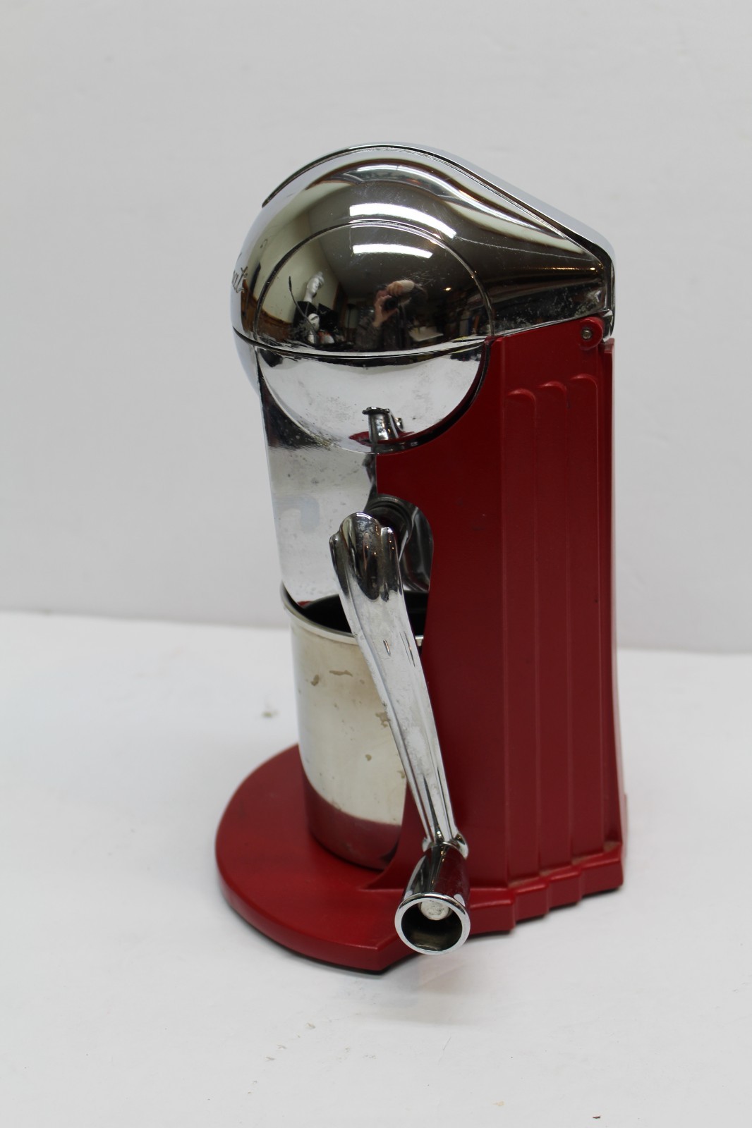 Retro Metrokane Ice-O-Mat Manual Ice Crusher Chrome & Red Hand Crank