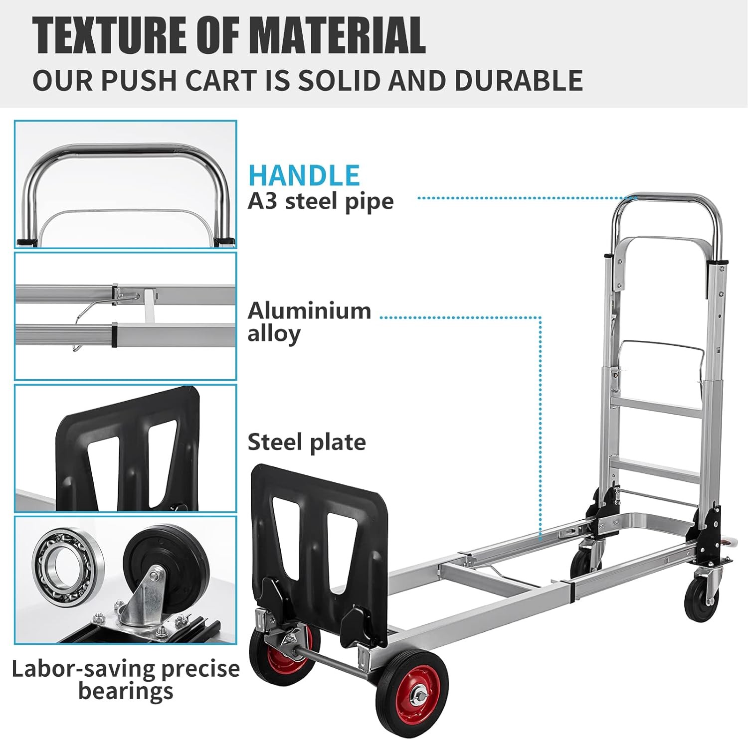 Aluminum Hand Truck 2 in 1 Folding Dolly Cart 450 lbs Capacity Heavy Duty
