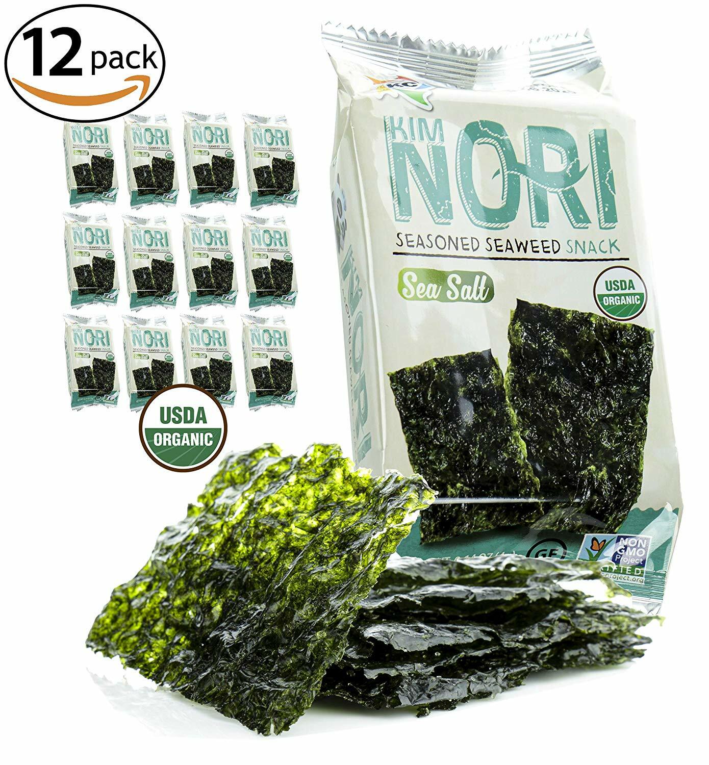 Organic Seasoned Roasted Seaweed Snacks 12 PK Sea Salt. Kim Nori
