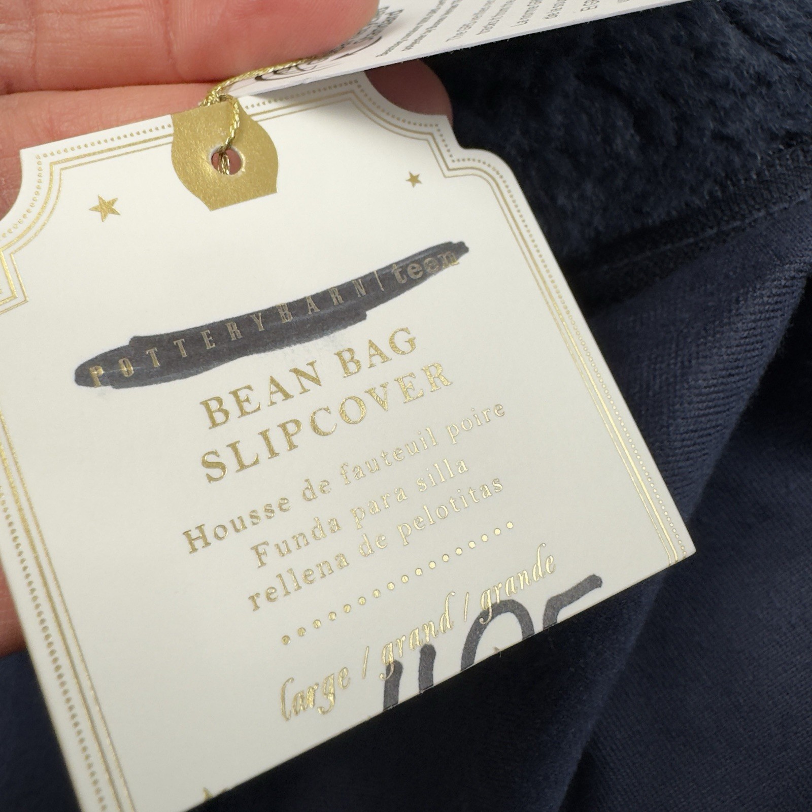 Pottery Barn Teen Large Camden Faux Fur Ivory Bean Bag Chair Slipcover Only Navy