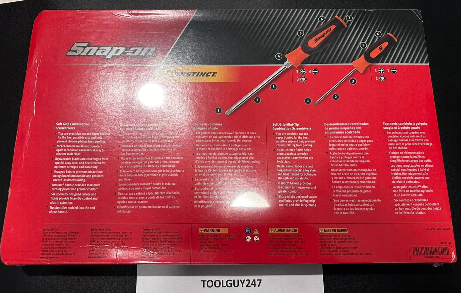 SNAP ON TOOLS SGDXW120B O 12 pc ORANGE Soft Grip Combination Screwdriver Set +