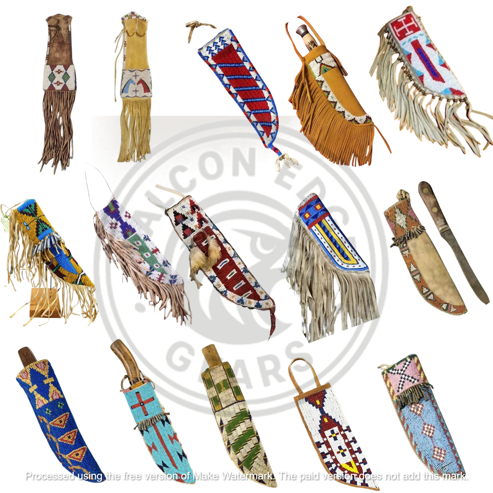 Beaded Indian Knife Cover Native American Sioux Handmade Sheath 15 pieces Set