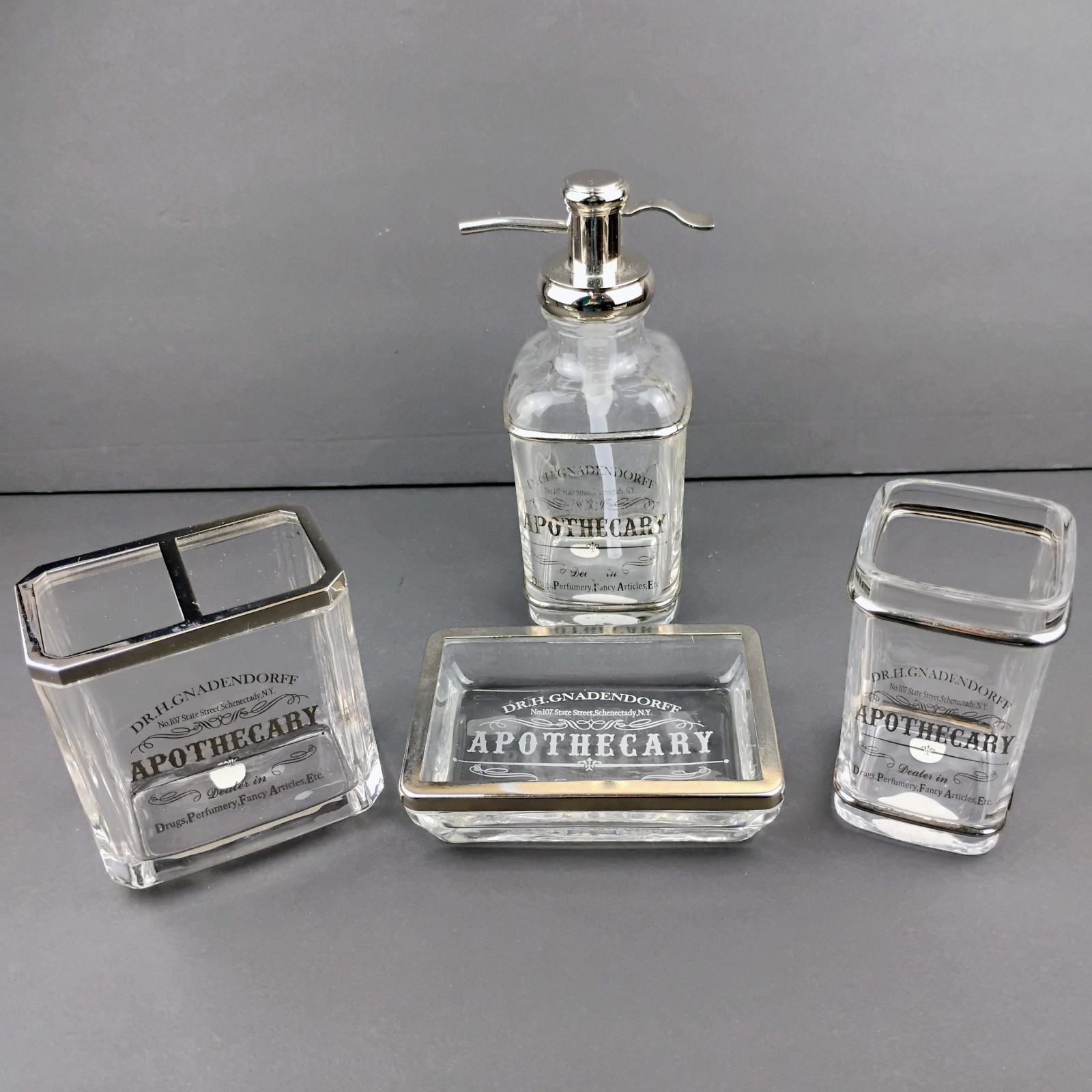 Bella Lux Dr H. Gnadendorff Apothecary Set 4 Dispenser Holder Tumbler Dish