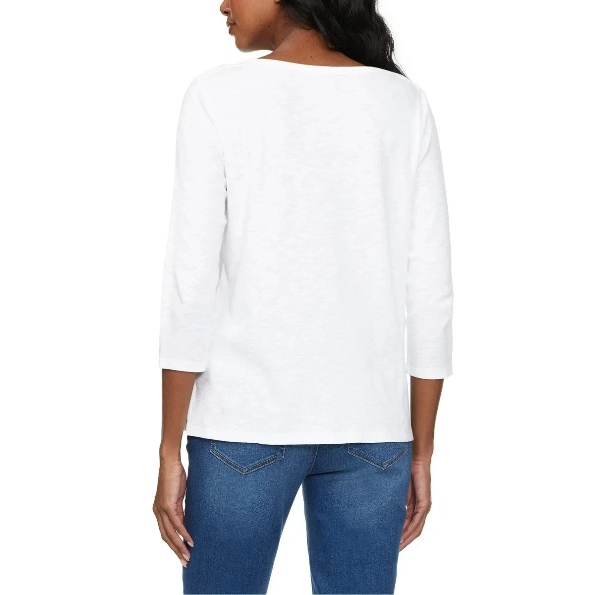 Kirkland Signature Women's 3/4 Sleeve Boatneck Slub Tee, White, Size L