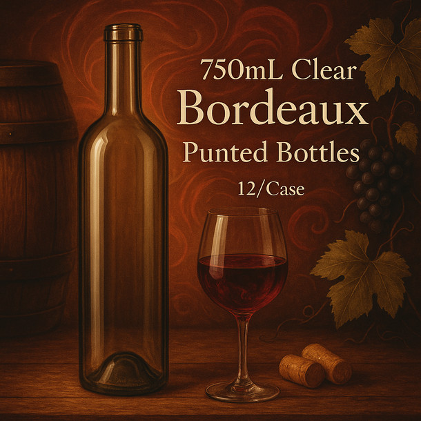 LD Carlson 750mL Clear Bordeaux Punted Bottles 12/Case