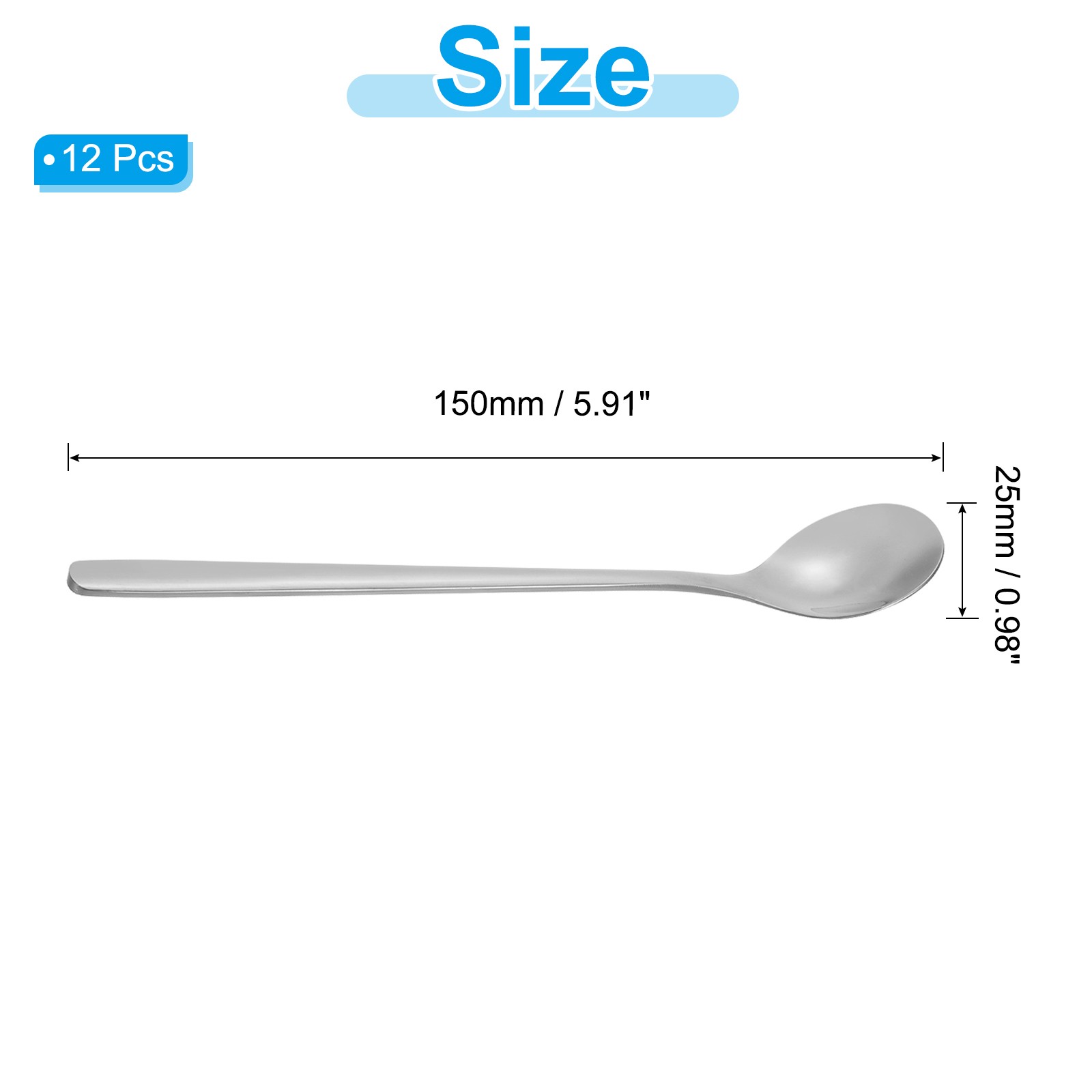 Long Handle Iced Tea Spoon, 6 Pcs 6" Stainless Steel Long Spoons, Silver Tone
