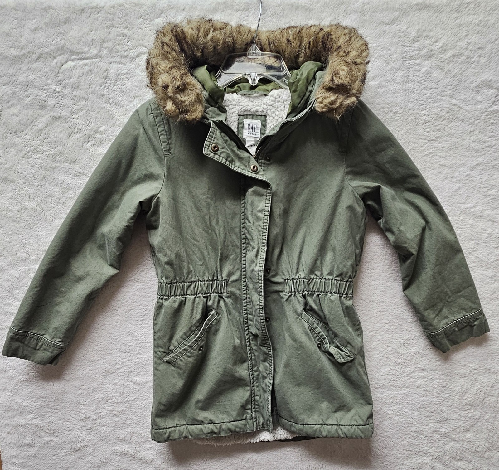 GAP Kids Utility Parka Jacket Removeable Faux Fur Hood Zip Girls Size Large