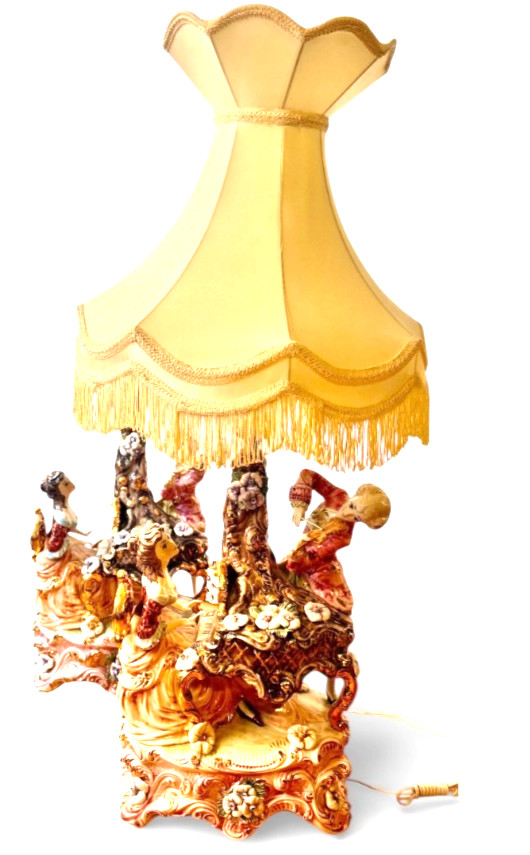 CAPODIMONTE SET of TWO 2 Figurine Lamp With Shade Made in Italy original