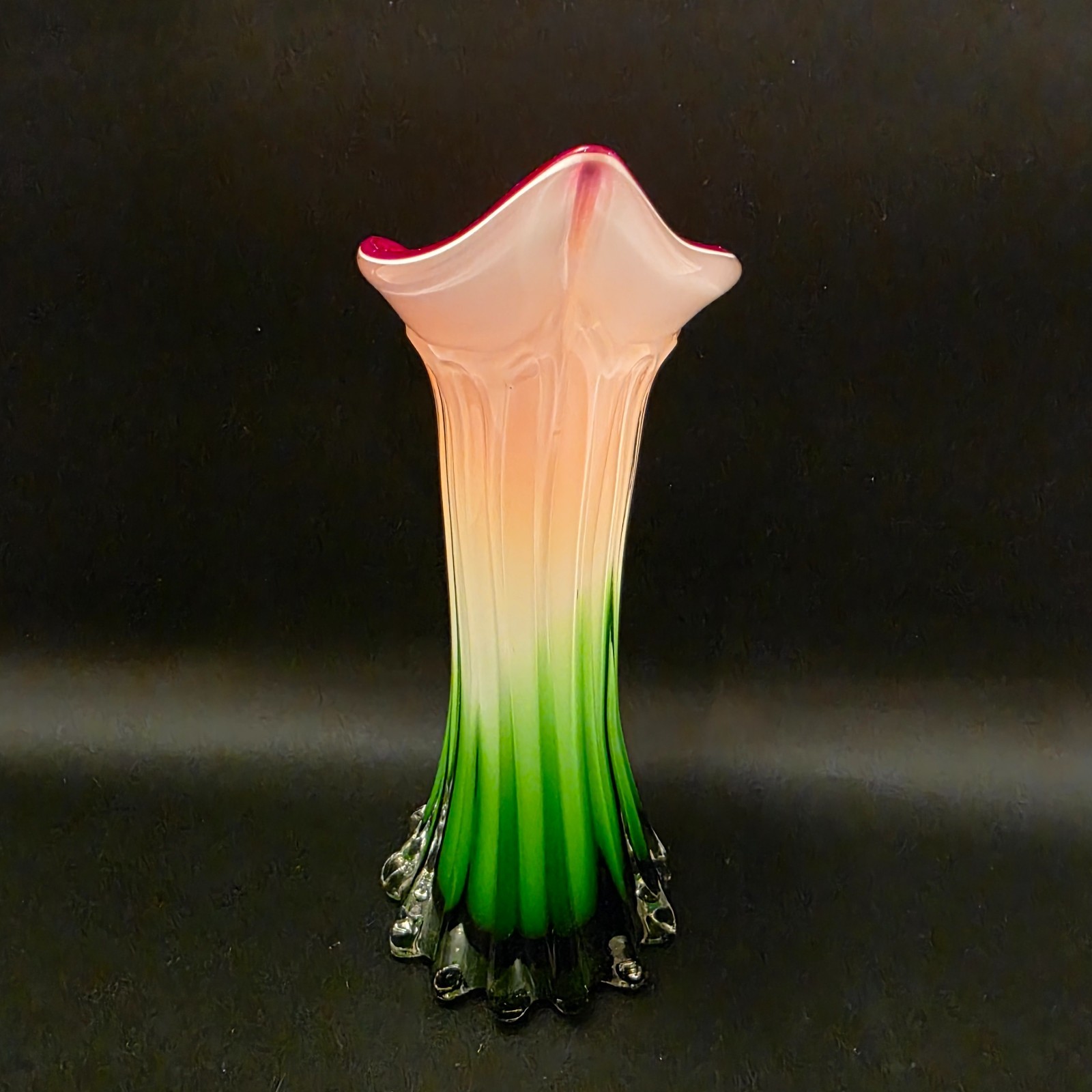 Red White Green Murano Style Calla Lily Jack In Pulpit Vase Art Hand Blown Glass