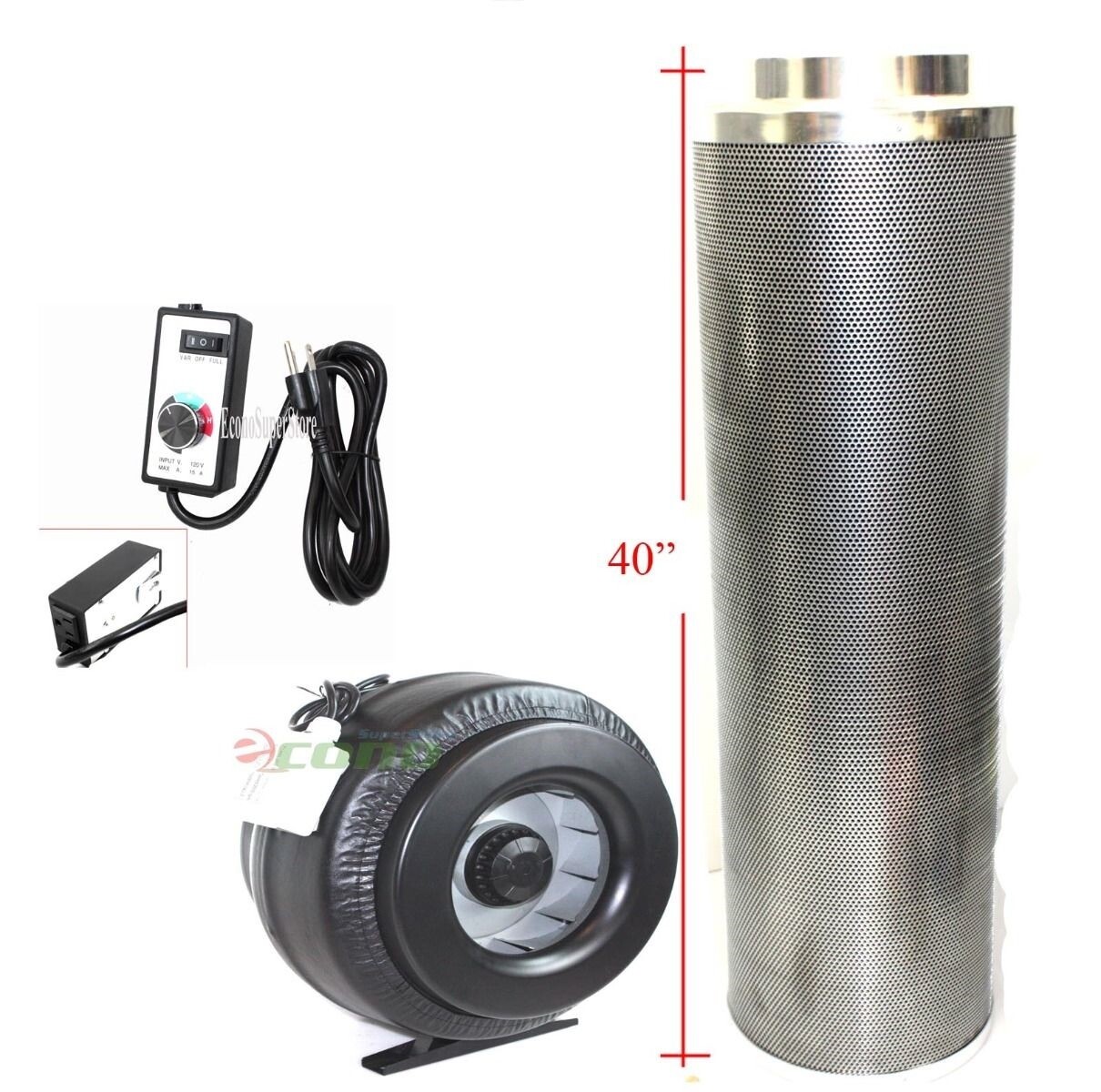 8"x 40" Carbon Filter &  720 CFM 8" Inline Fan Air Blower Odor Control Scrubber