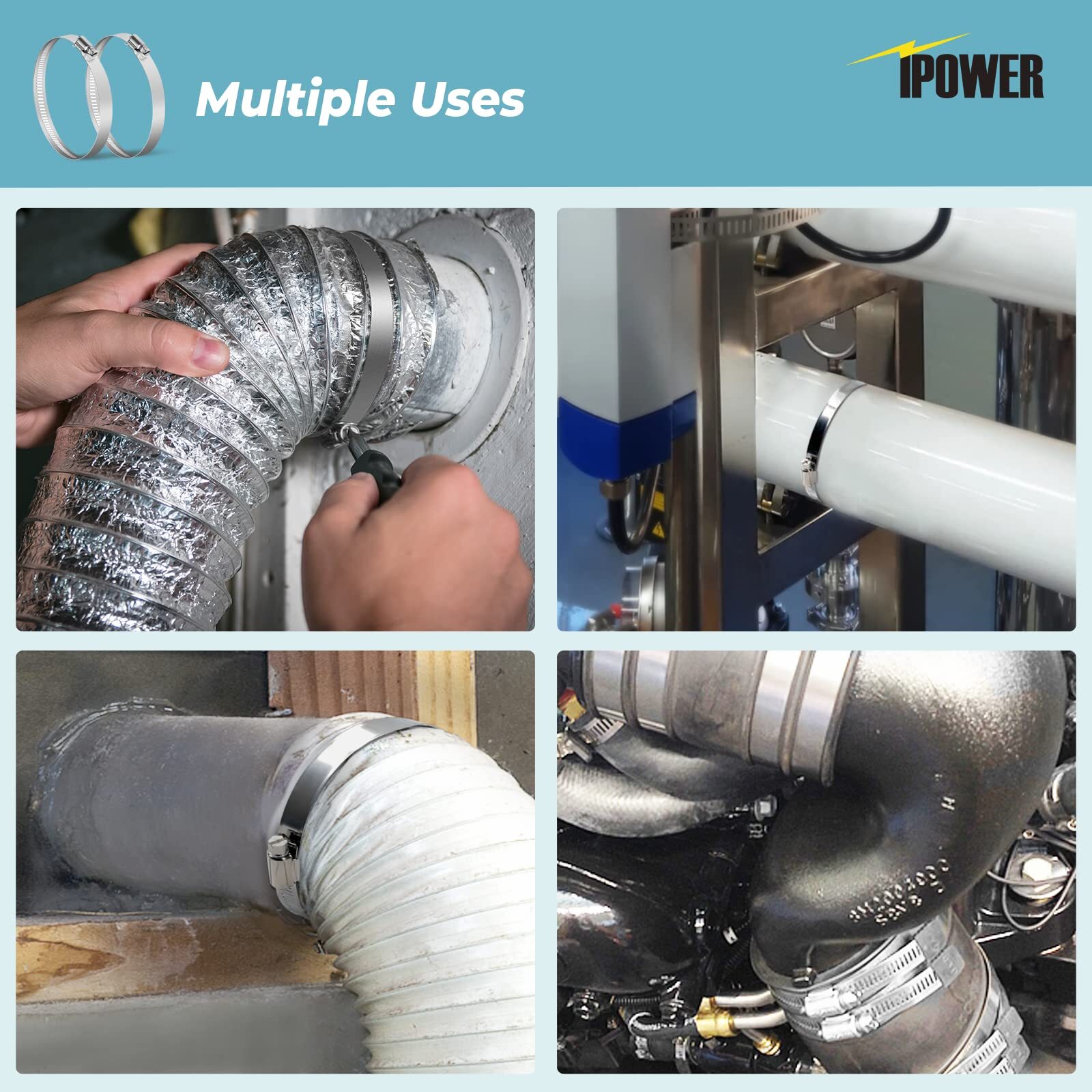 2pcs 3in Adjustable 304 Stainless Steel Duct Hose Clamps for Ducting Ventilation