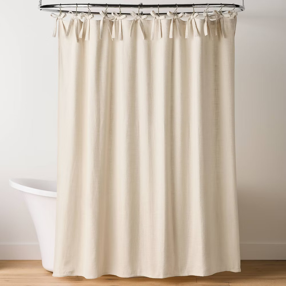 Ribbon Tie Shower Curtain Oatmeal - Hearth & Hand with Magnolia