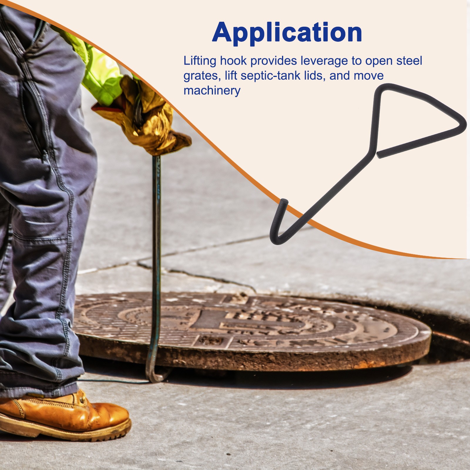 2pcs 9.8" Manhole Hook for Manhole Covers Storm Drain Cover Carbon Steel Black