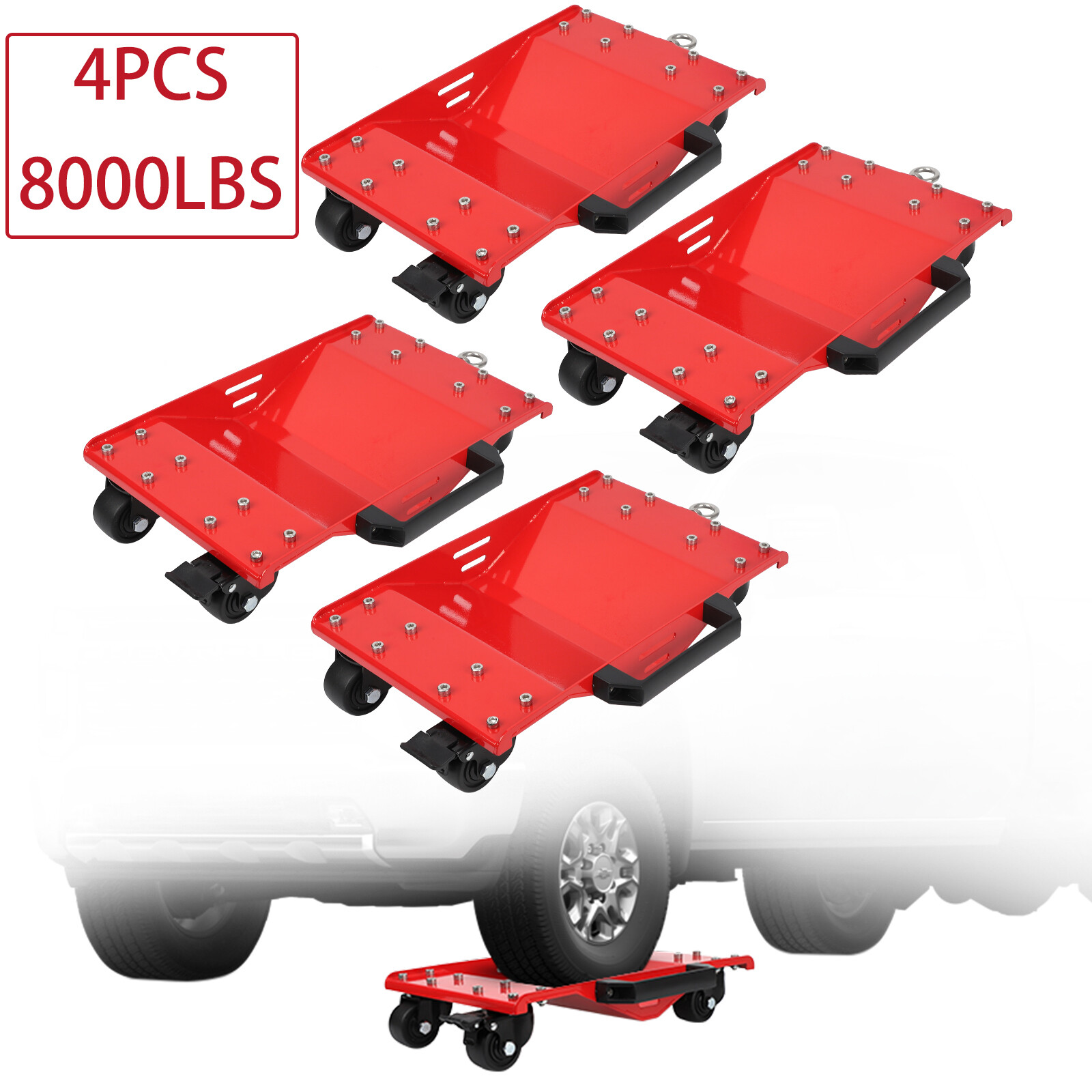 Set of 4 Car Dollies 8000LBS Car Wheel Dolly with Tow Hooks for Moving Vehicles