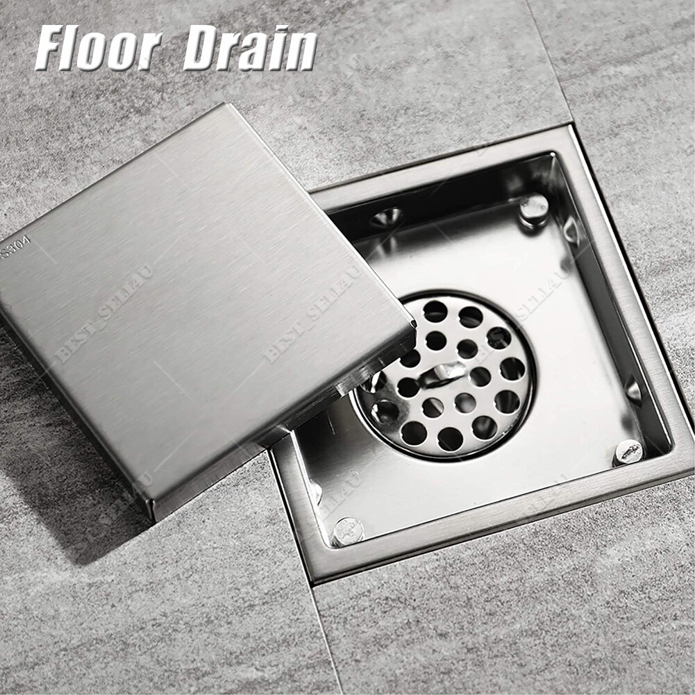 Square Shower Floor Drain 6-Inch Tiled Insert Grate Strainer