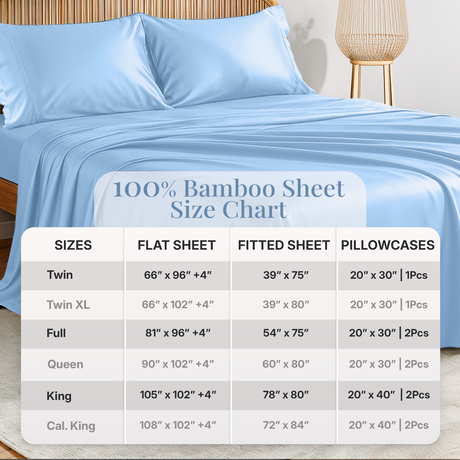 4PC Sheet Set 100% Bamboo Viscose Cooling Deep Pocket Luxury Soft Bed Sheets