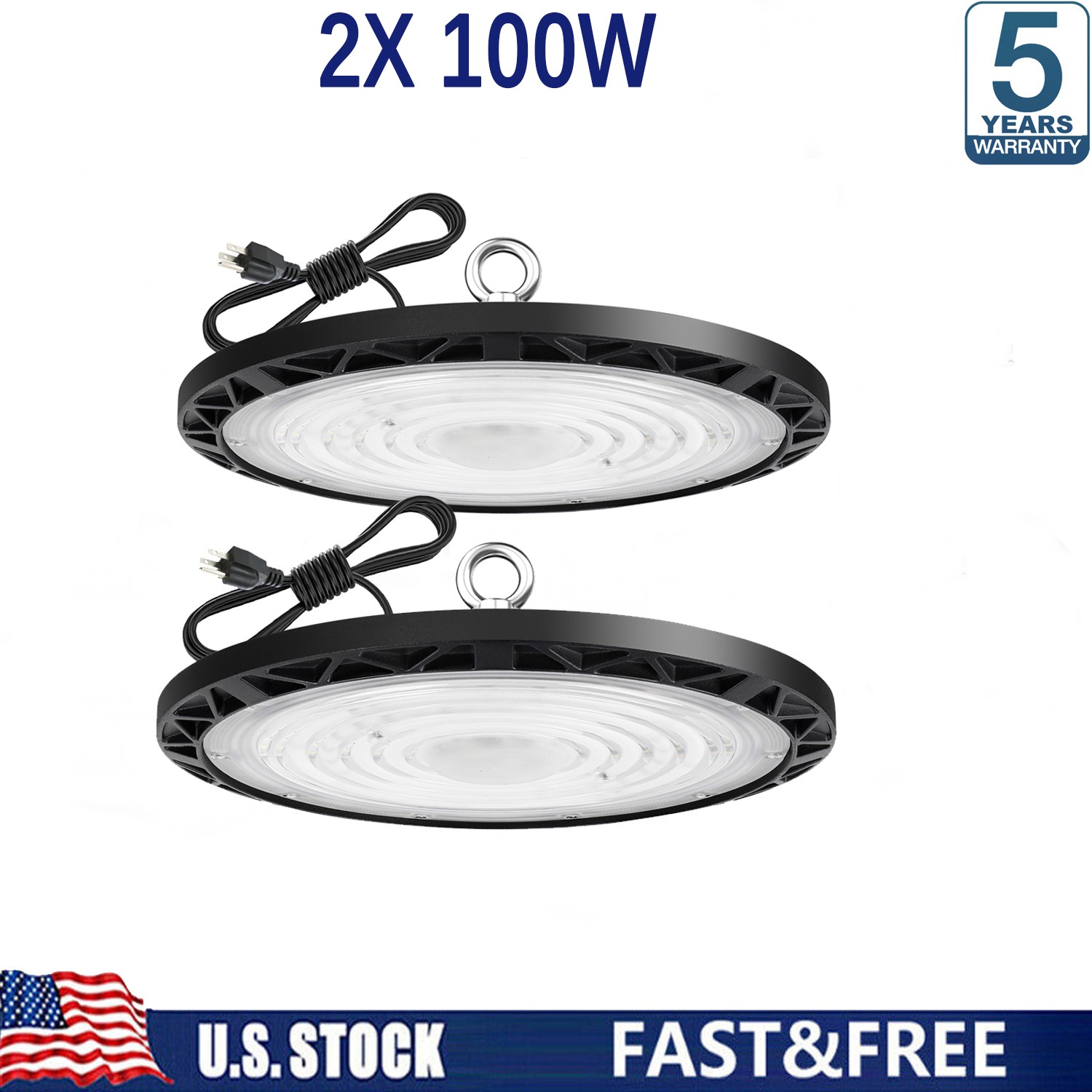 2 Pack 100W UFO Led High Bay Light Industrial Commercial Warehouse Shop Lights