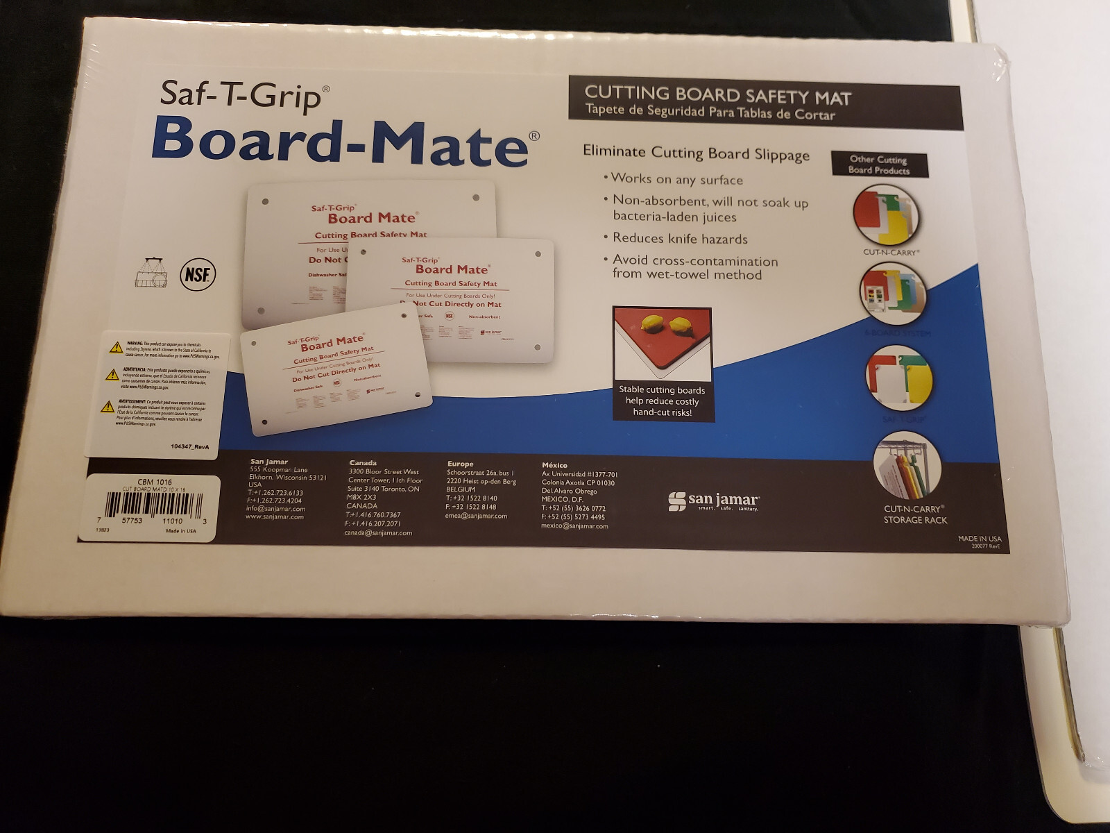 San Jamar CBM1622 Saf-T-Grip Board-Mate 22" x 16" White Cutting Board Mat