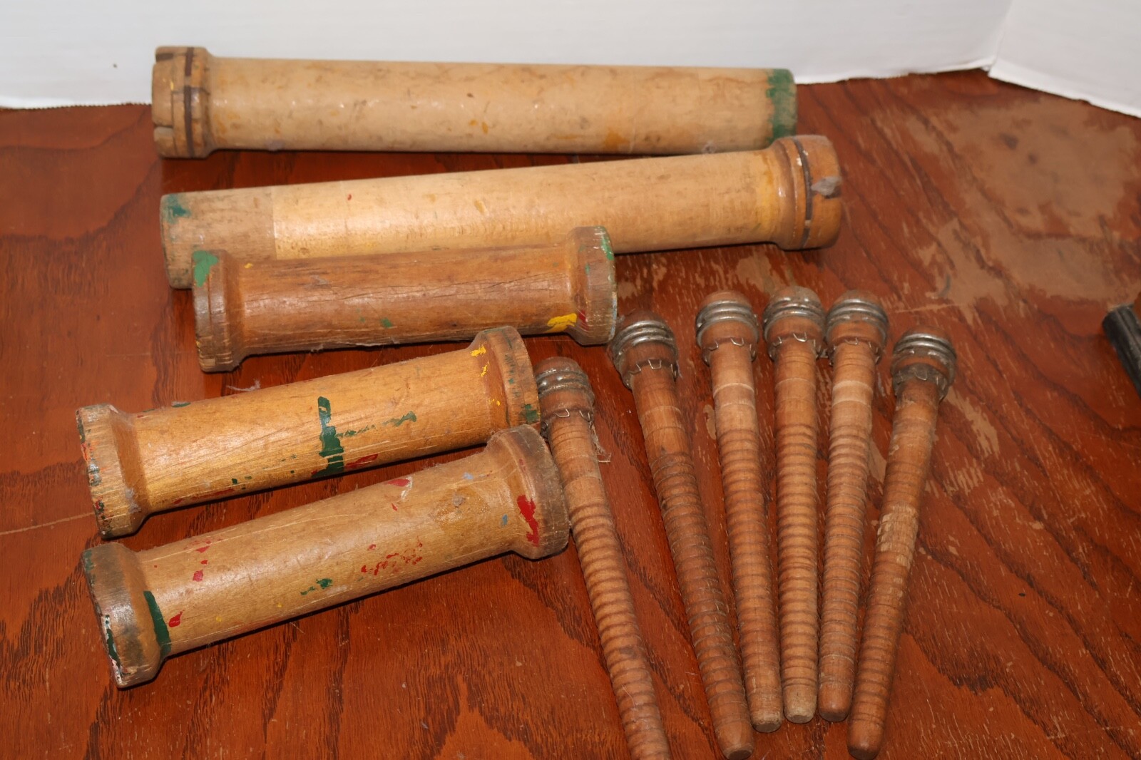 Vintage LOT Wood Quills Bobbins Spools Spindles Wooden 11 From Industrial Mill