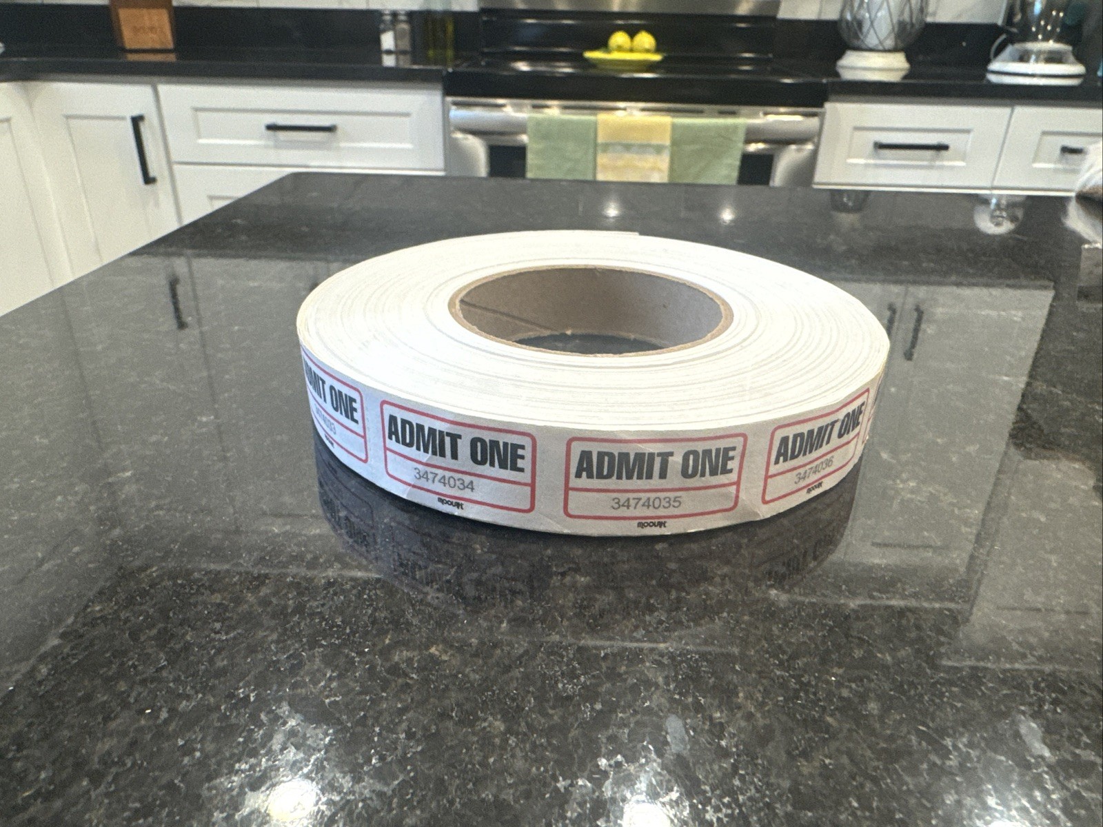 Admit One Single-Ticket Roll, White, Consecutively Numbered, 2000 Count