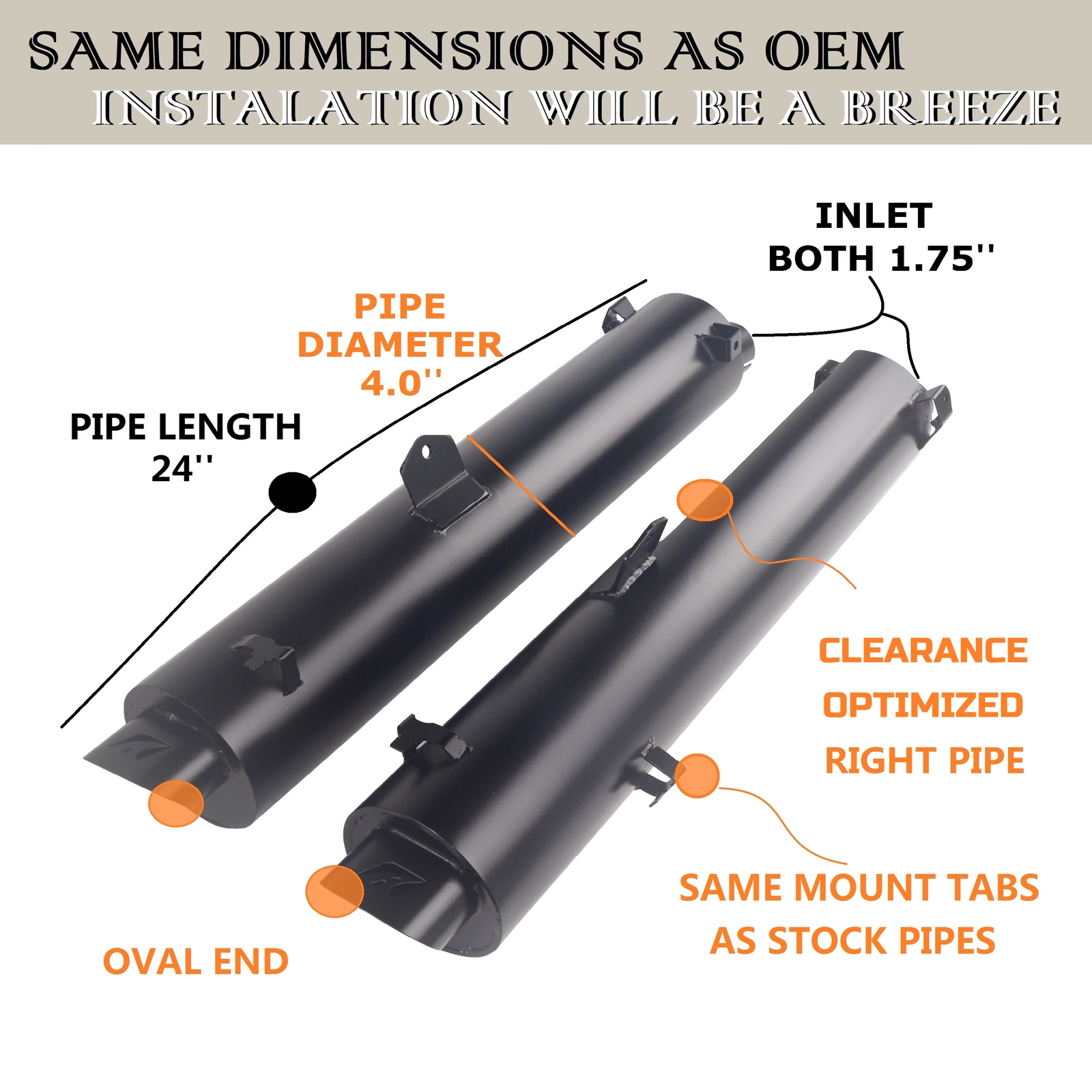 4.0'' Slip On Mufflers for H.o.n.d.a 2018-Up Goldwing GL1800 Exhaust,Black Style