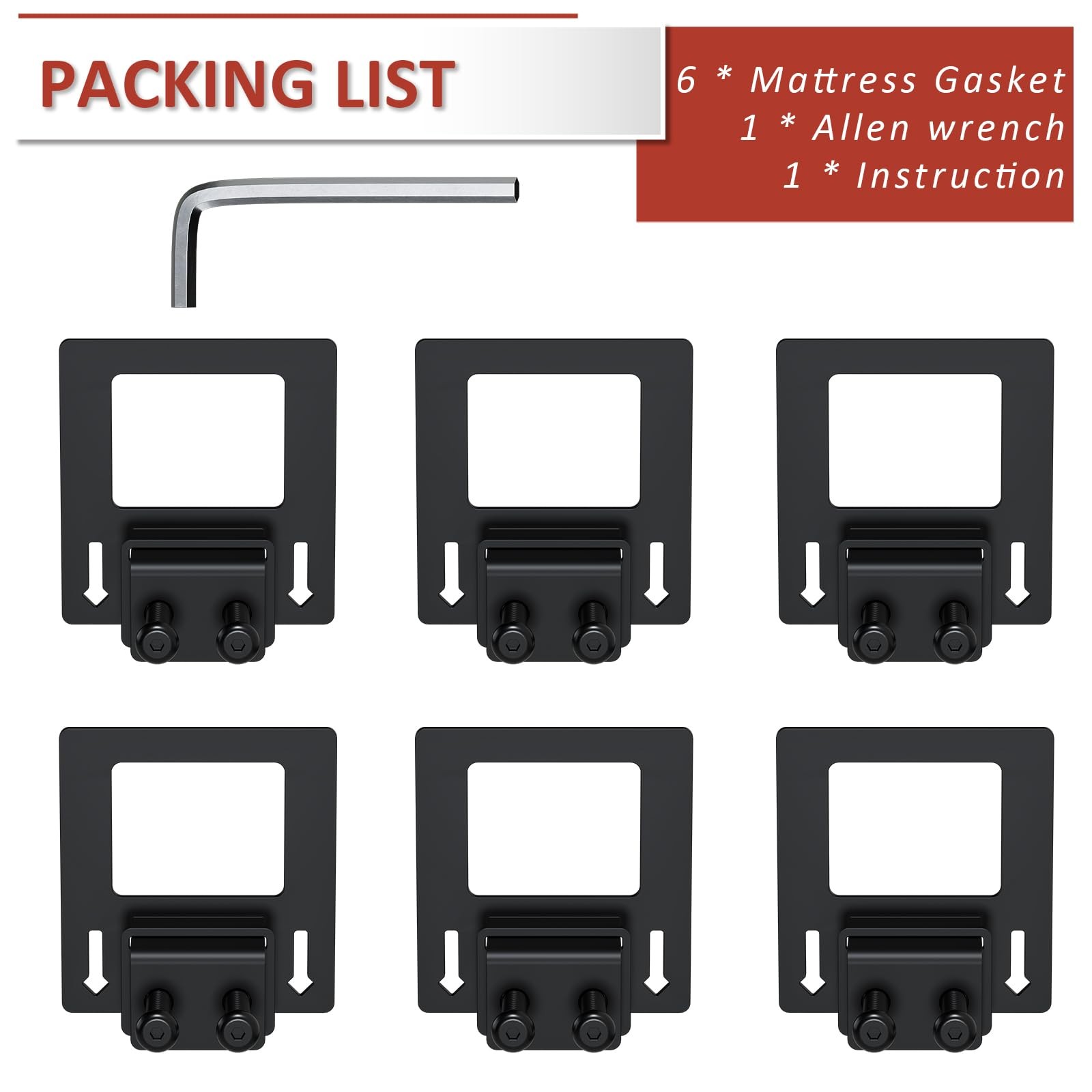6-Pack Non-Slip Mattress Grippers for Metal Full, Twin, Queen, King, Black