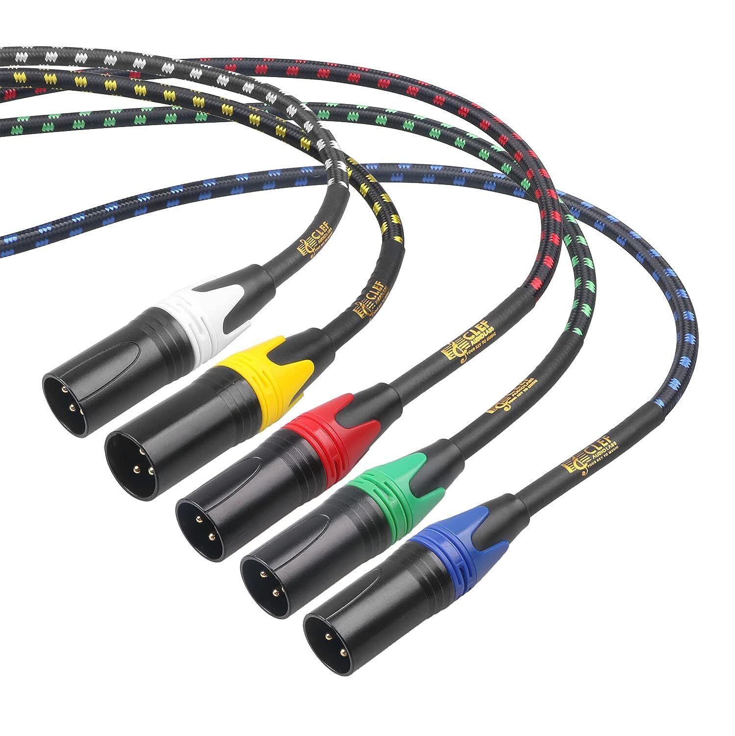 Clef Audio Labs XLR Male to XLR Female,Shell/5 Color Braided -1FT- 5PK