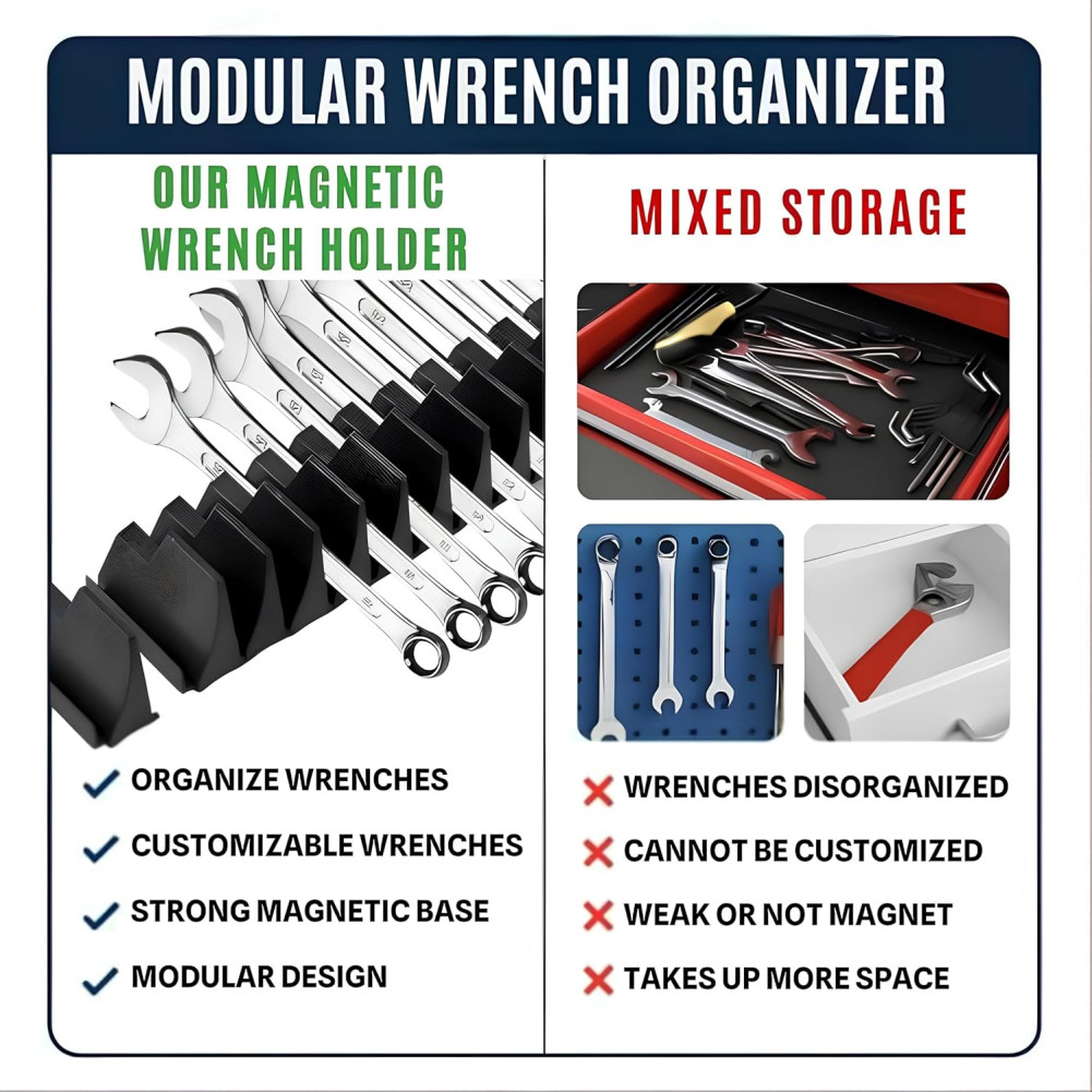 Magnetic Modular Wrench Organizer Compact Tool Storage Slots hold Tools 46PC