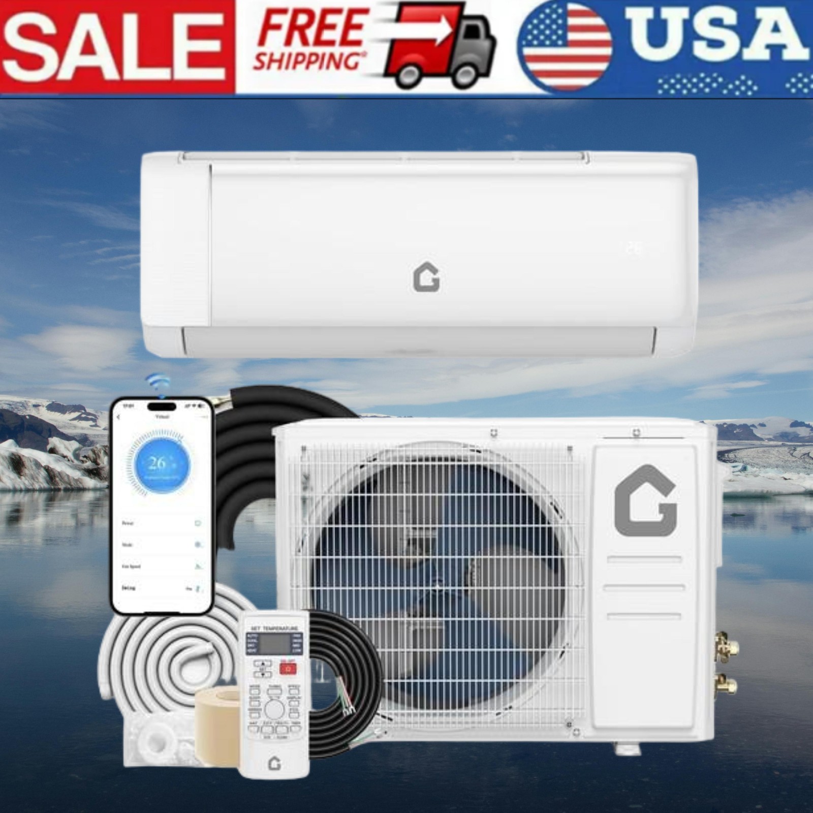 12000BTU Mini Split Air Conditioner Ductless Inverter System Heat Pump 220V WIFI