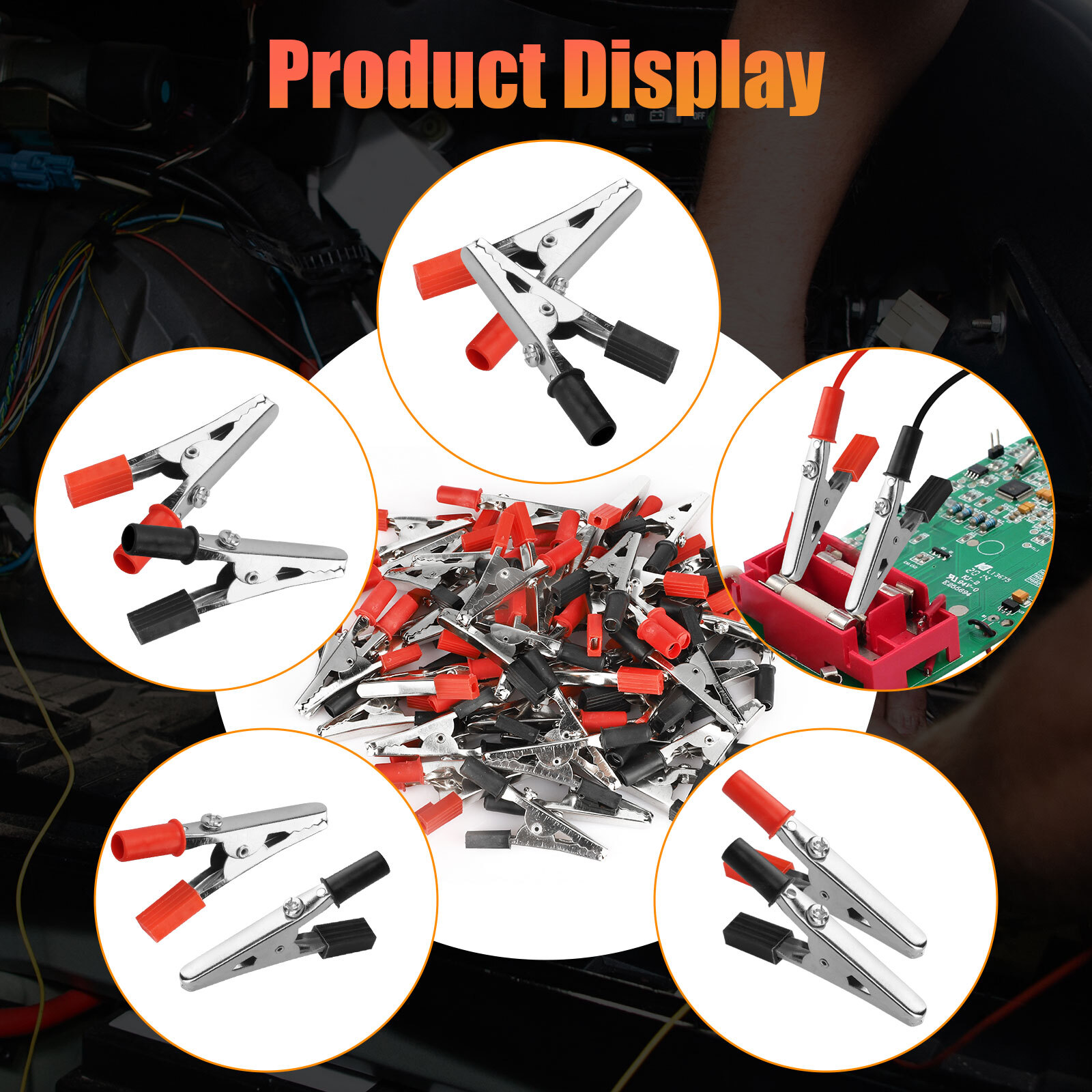 50Pcs Electrical Test Clamps Metal Alligator Clips with Red & Black Handle Bulk