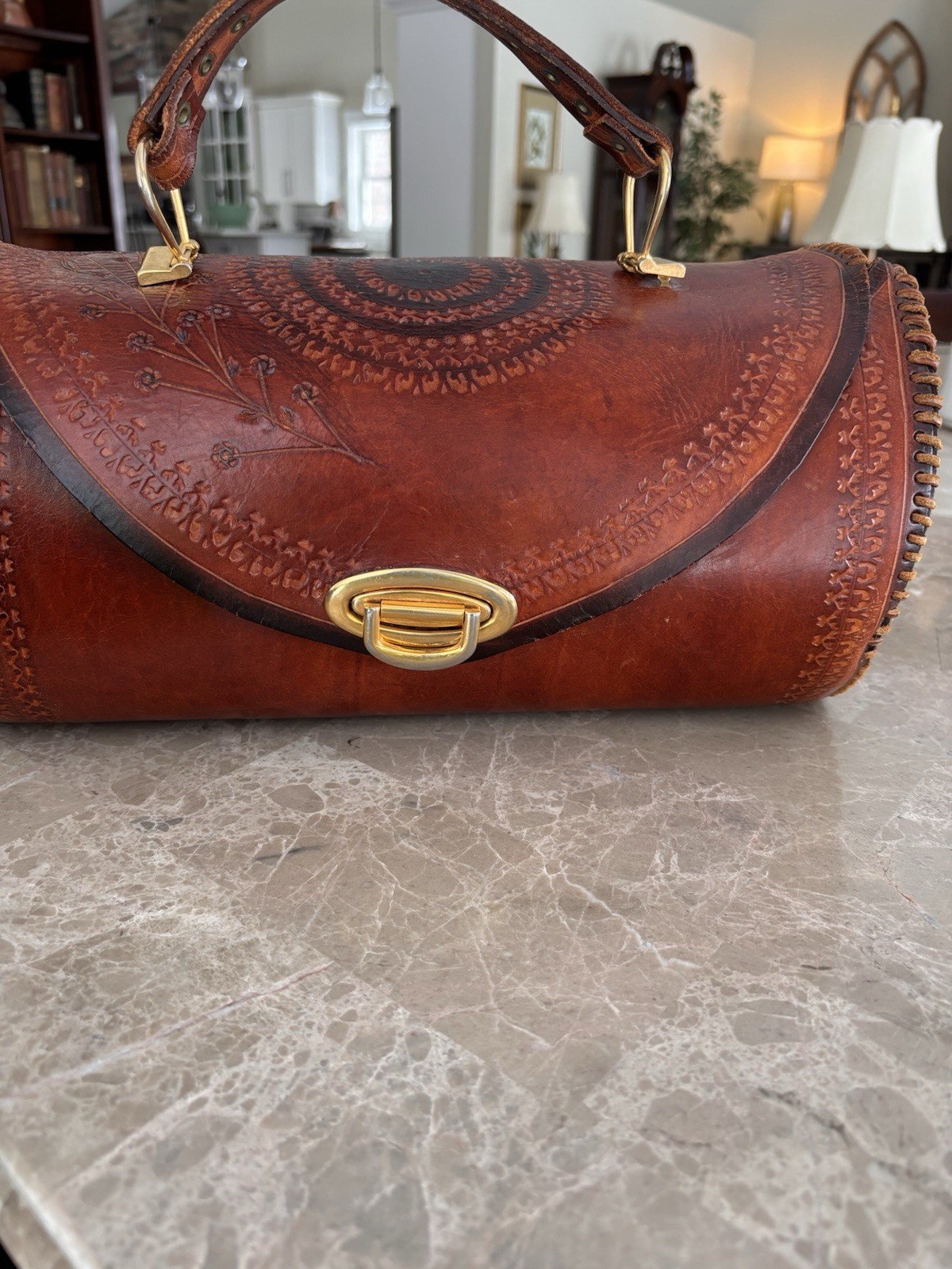 Gorgeous Hand Made Tooled LEATHER Vintage Old Mexico 1950’s Purse Bag