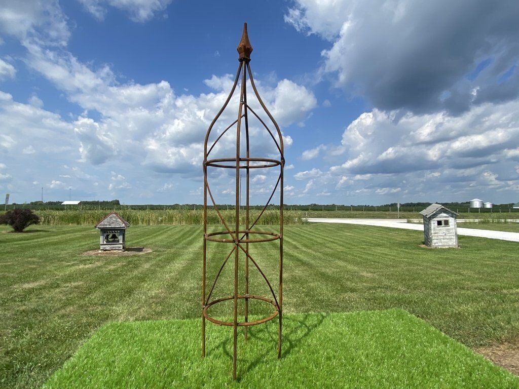 47" Rose Plant Support Garden Trellis Topiary, Round Wrought Iron Obelisk