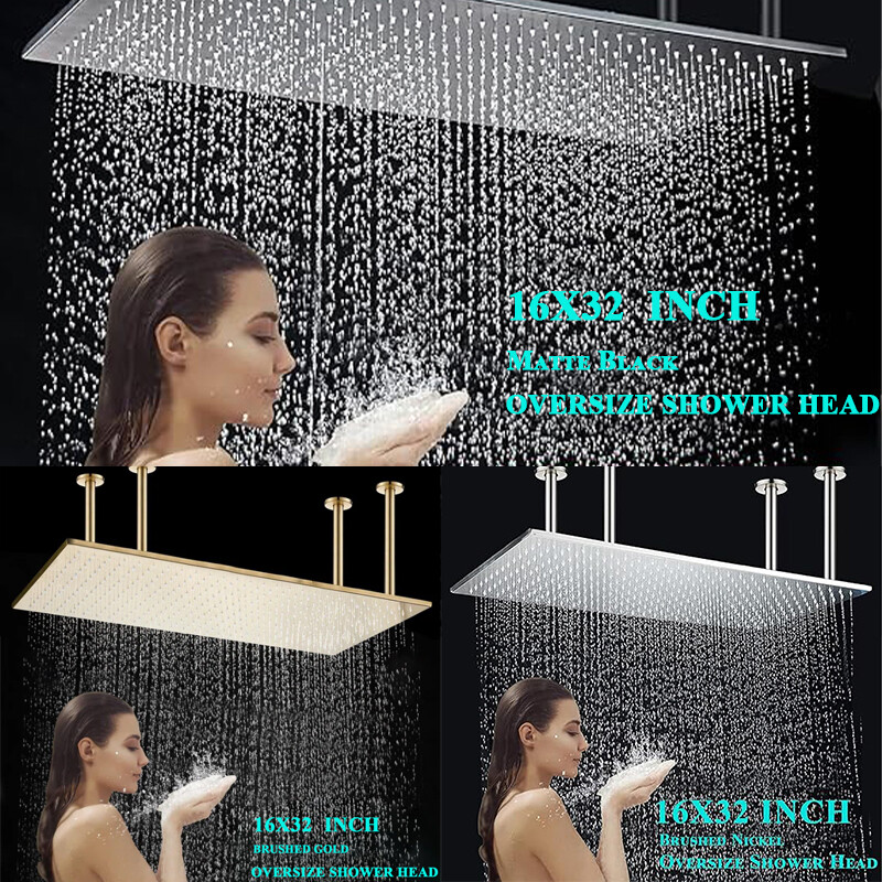 32x16" Large Rainfall High Pressure Luxury Shower Head Top Sprayer Ceiling Mount