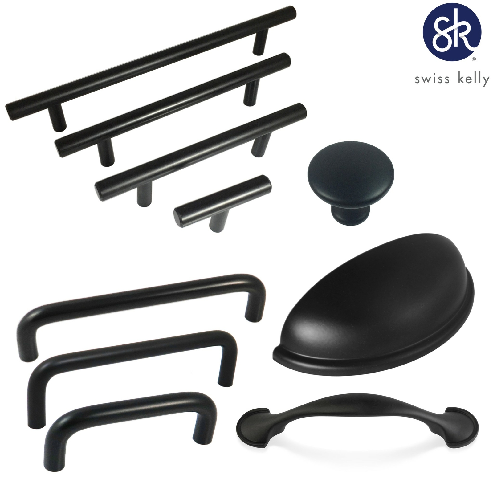 Swiss Kelly Hardware Matte Black Kitchen Cabinet Handles Drawer Pulls