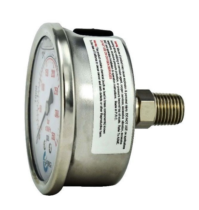 2.5" LIQUID FILLED PRESSURE GAUGE 0 - 100 PSI, STAINLESS STEEL CASE BACK MOUNT