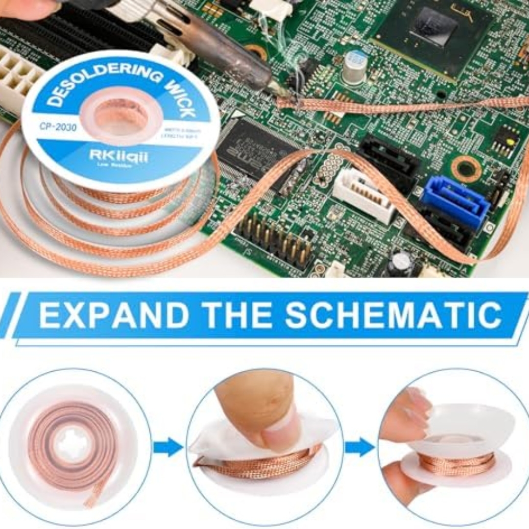 3Pcs Solder Wick Braid Kit with Flux, Low Residue Desoldering Wire 10ft Each USA